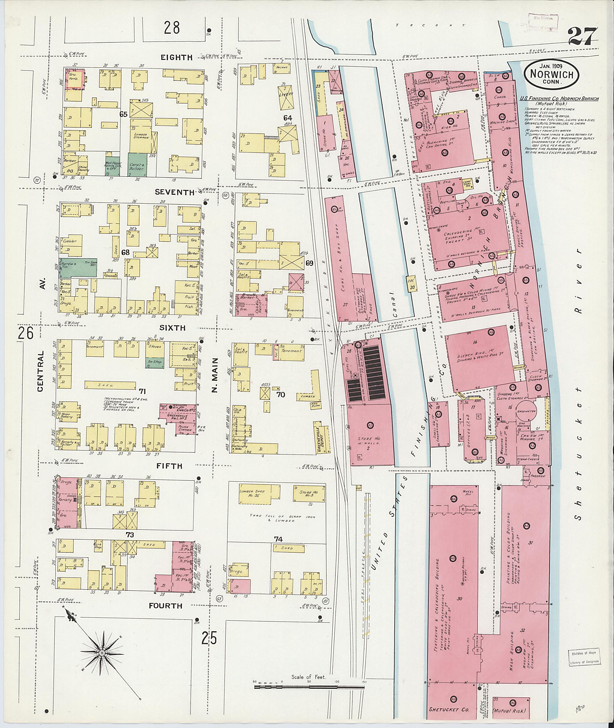 This old map of Norwich, New London County, Connecticut was created by Sanborn Map Company in 1909