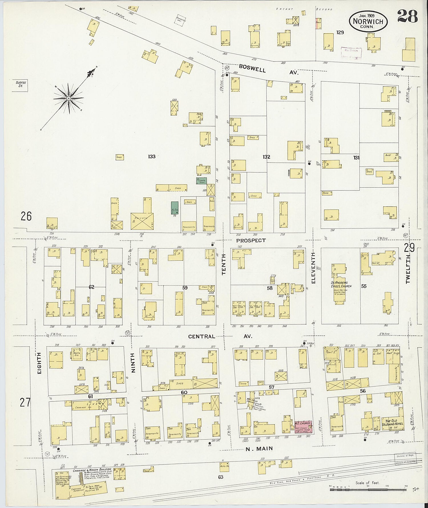 This old map of Norwich, New London County, Connecticut was created by Sanborn Map Company in 1909