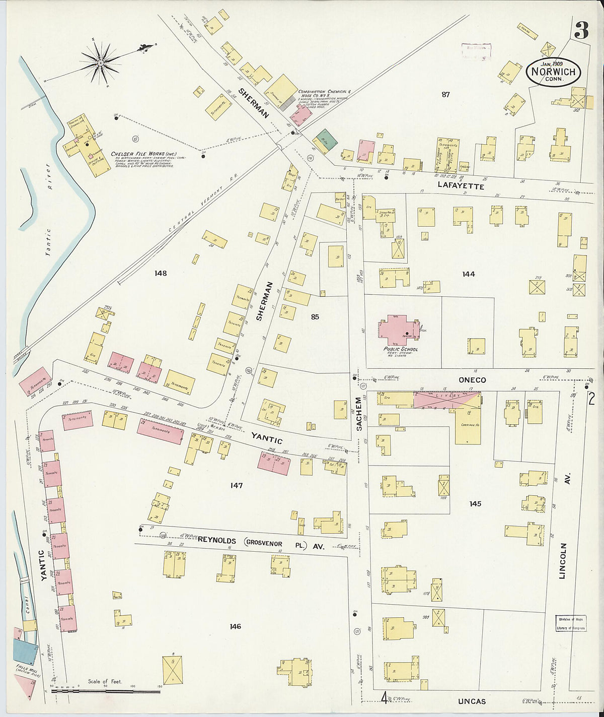 Norwich, New London County, Connecticut 1909 (Sheet 3 of 41) by Relic Map Company