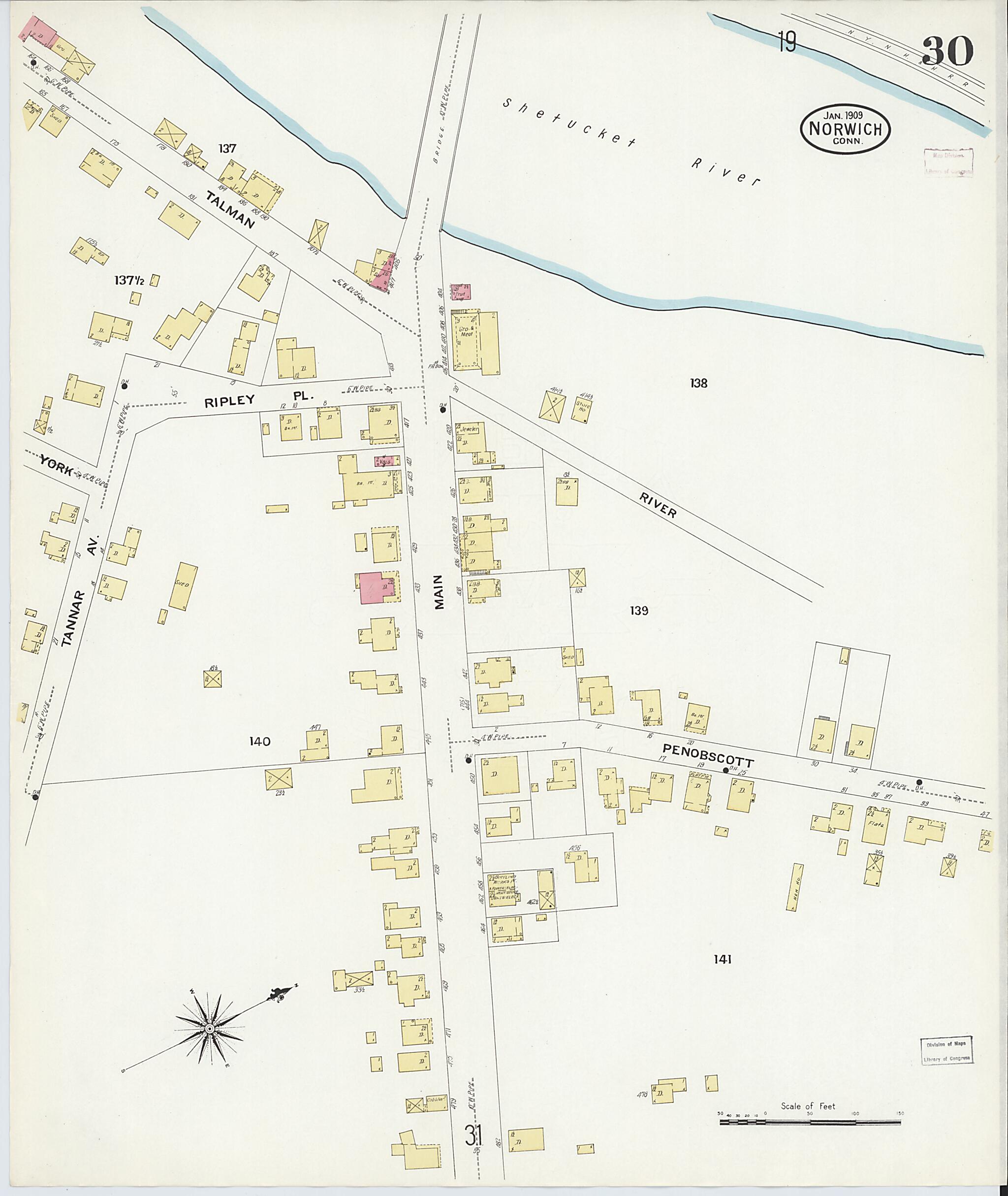 This old map of Norwich, New London County, Connecticut was created by Sanborn Map Company in 1909
