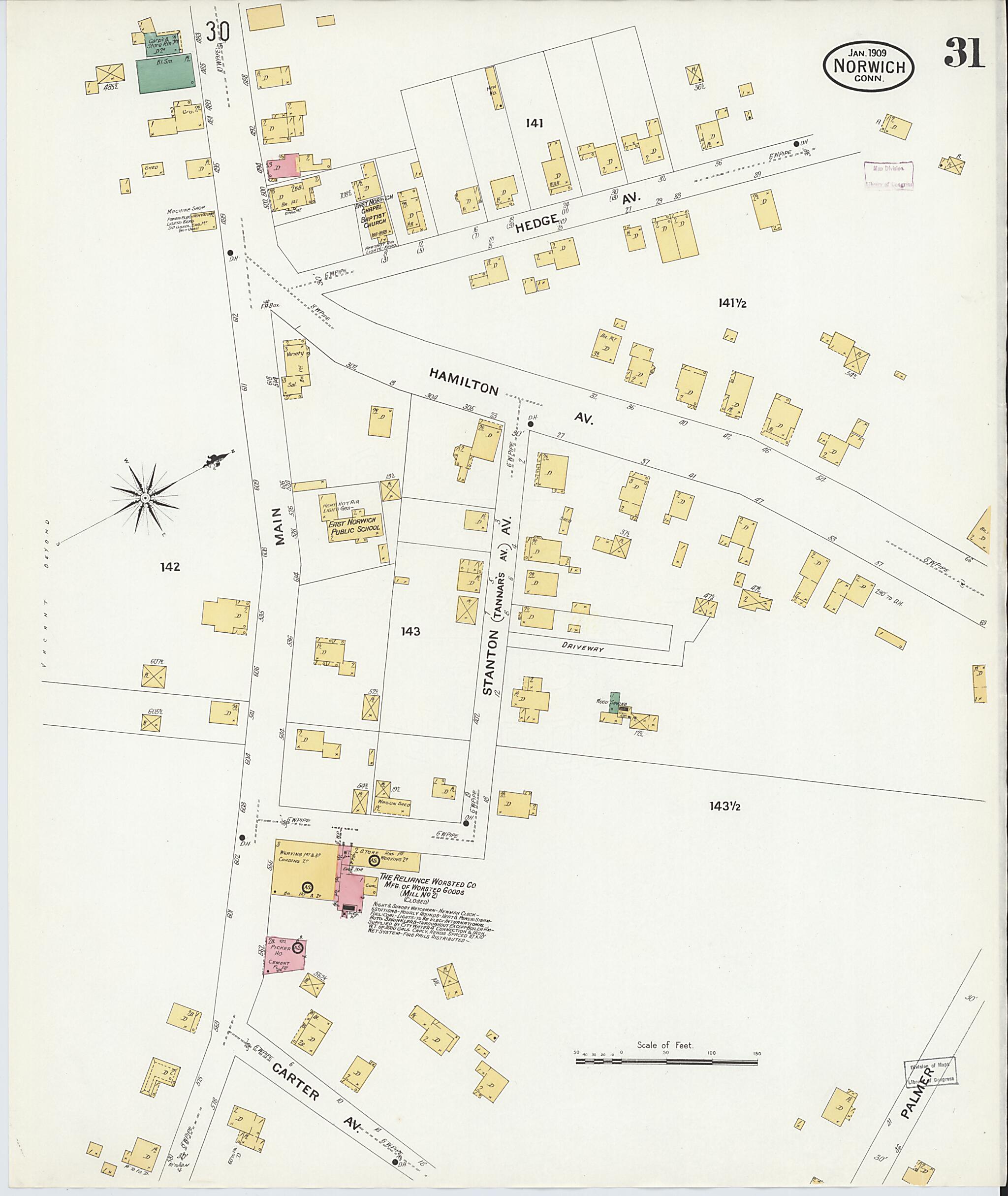 This old map of Norwich, New London County, Connecticut was created by Sanborn Map Company in 1909