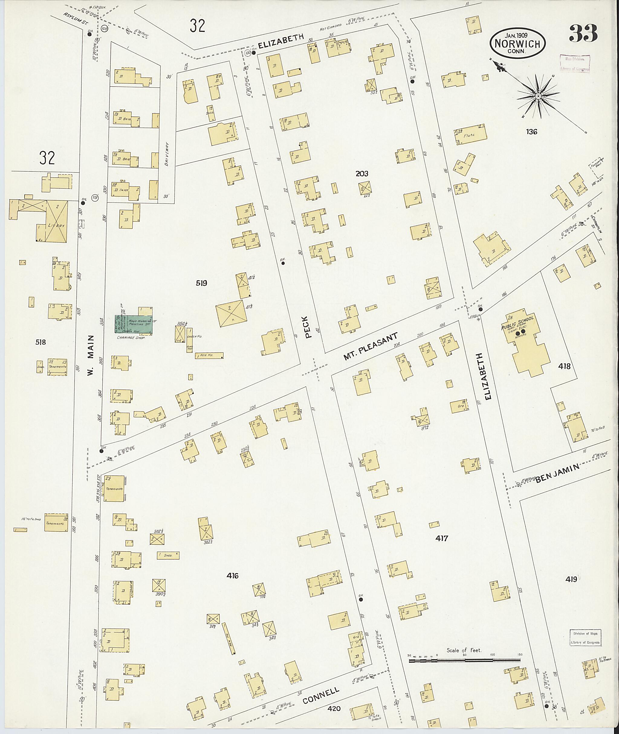 This old map of Norwich, New London County, Connecticut was created by Sanborn Map Company in 1909