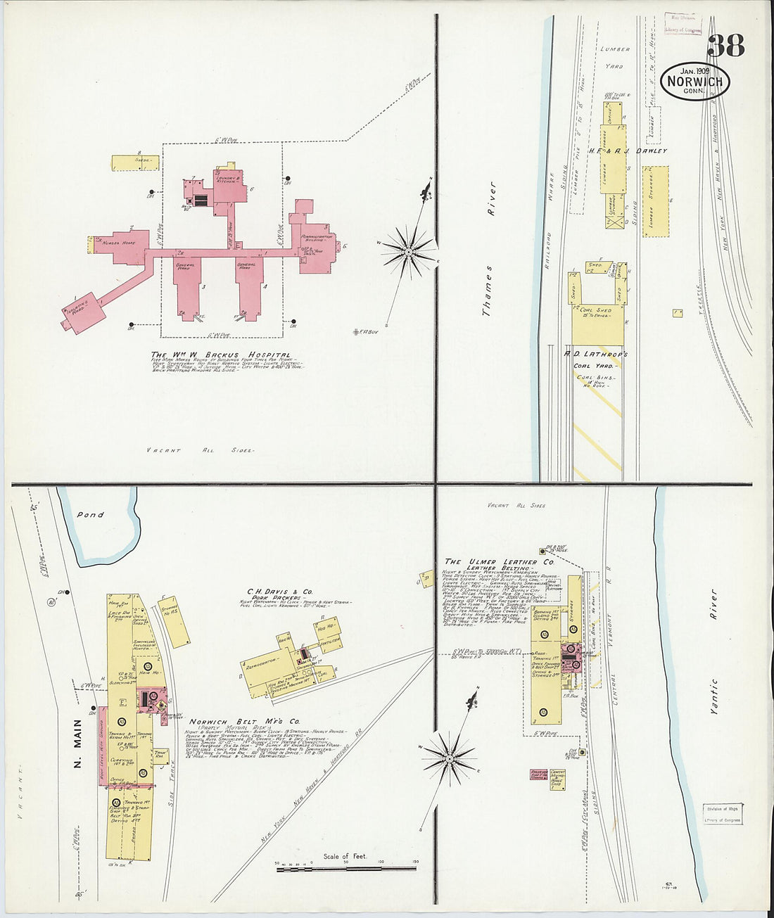 This old map of Norwich, New London County, Connecticut was created by Sanborn Map Company in 1909