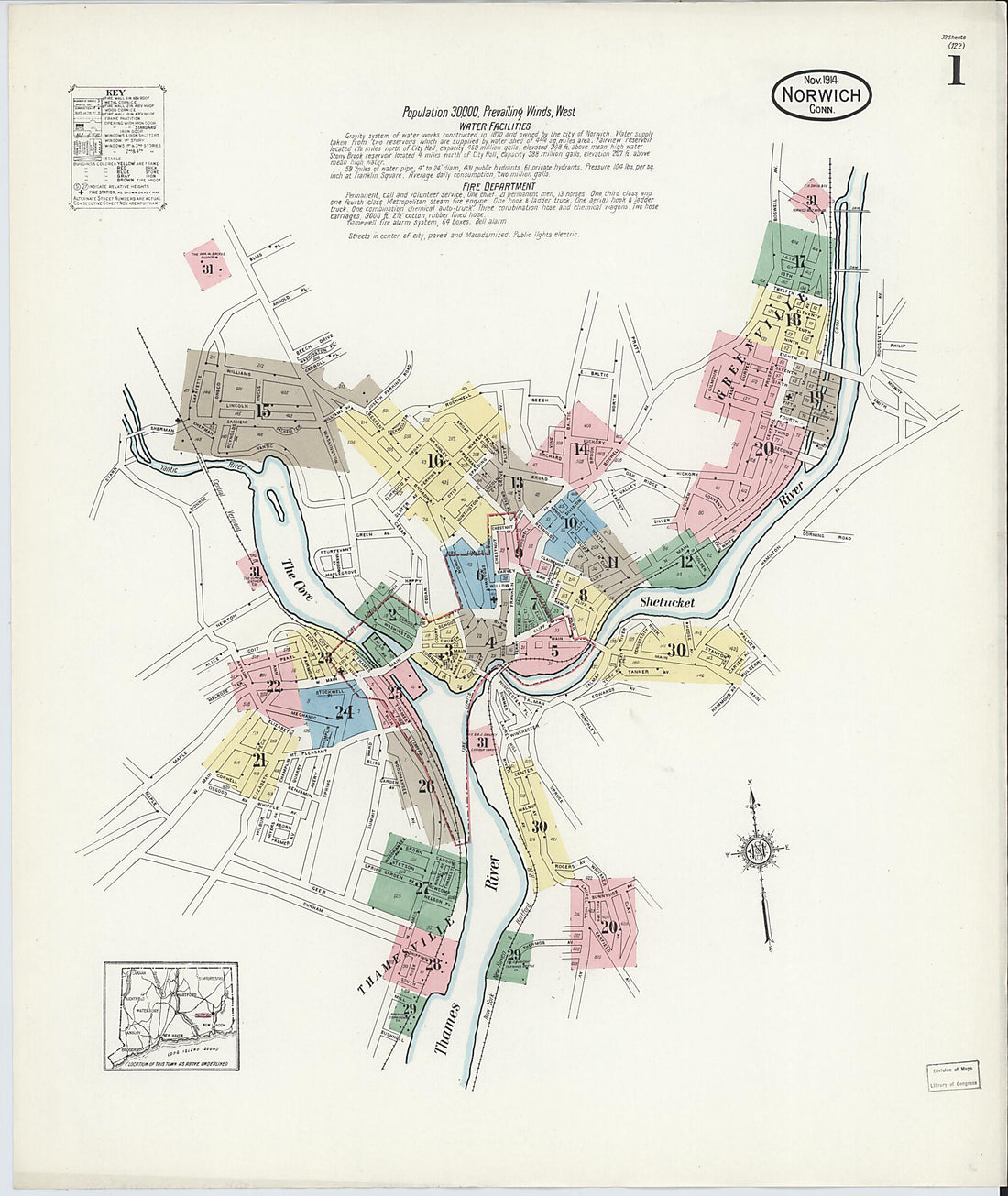 This old map of Norwich, New London County, Connecticut was created by Sanborn Map Company in 1914