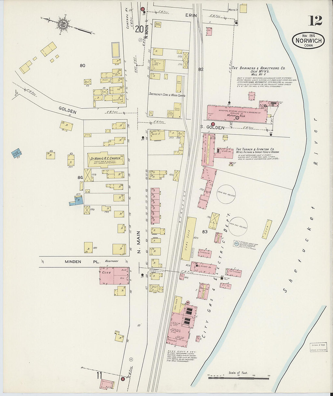 This old map of Norwich, New London County, Connecticut was created by Sanborn Map Company in 1914