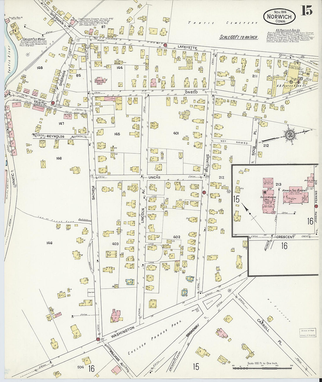 This old map of Norwich, New London County, Connecticut was created by Sanborn Map Company in 1914