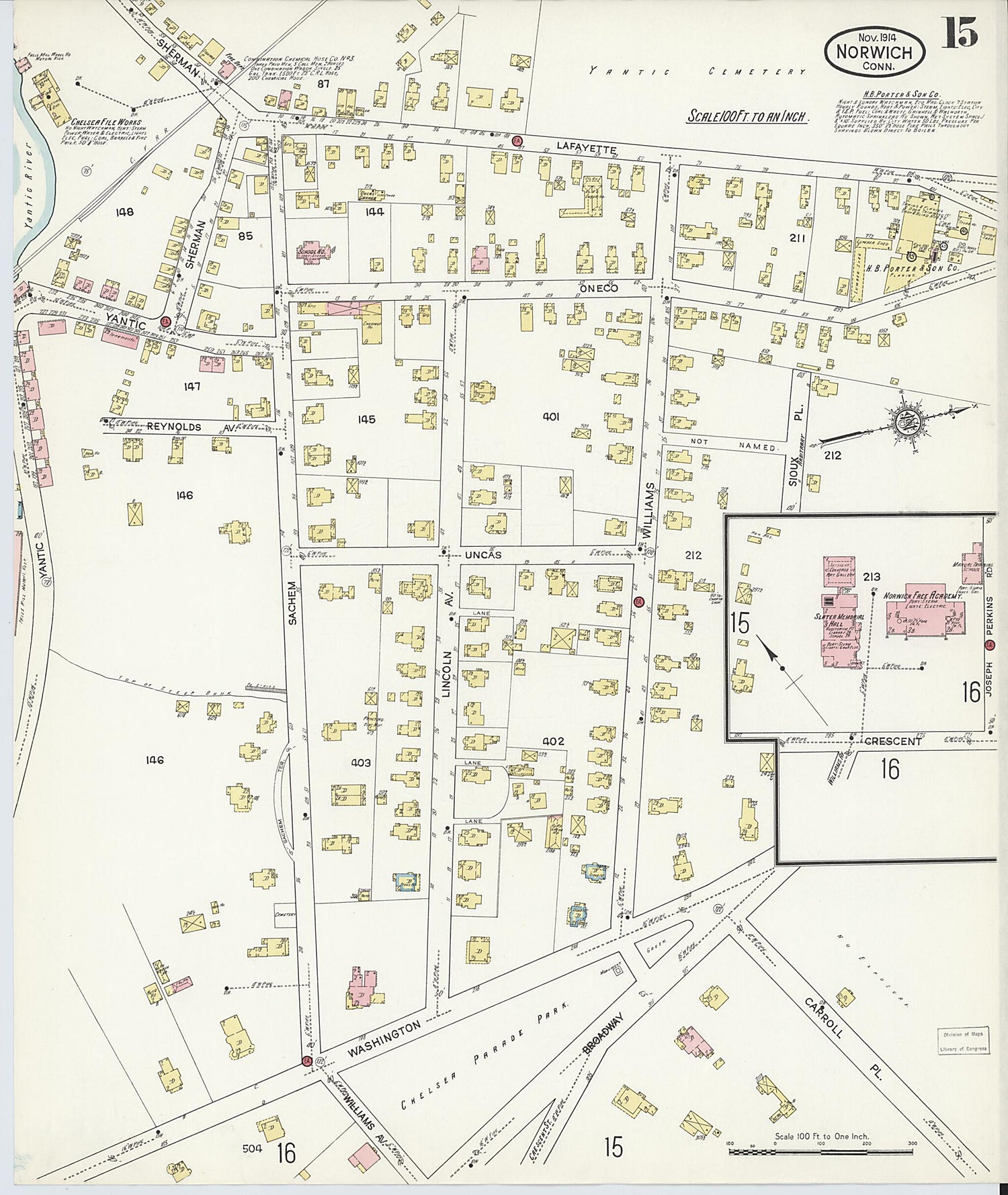 This old map of Norwich, New London County, Connecticut was created by Sanborn Map Company in 1914