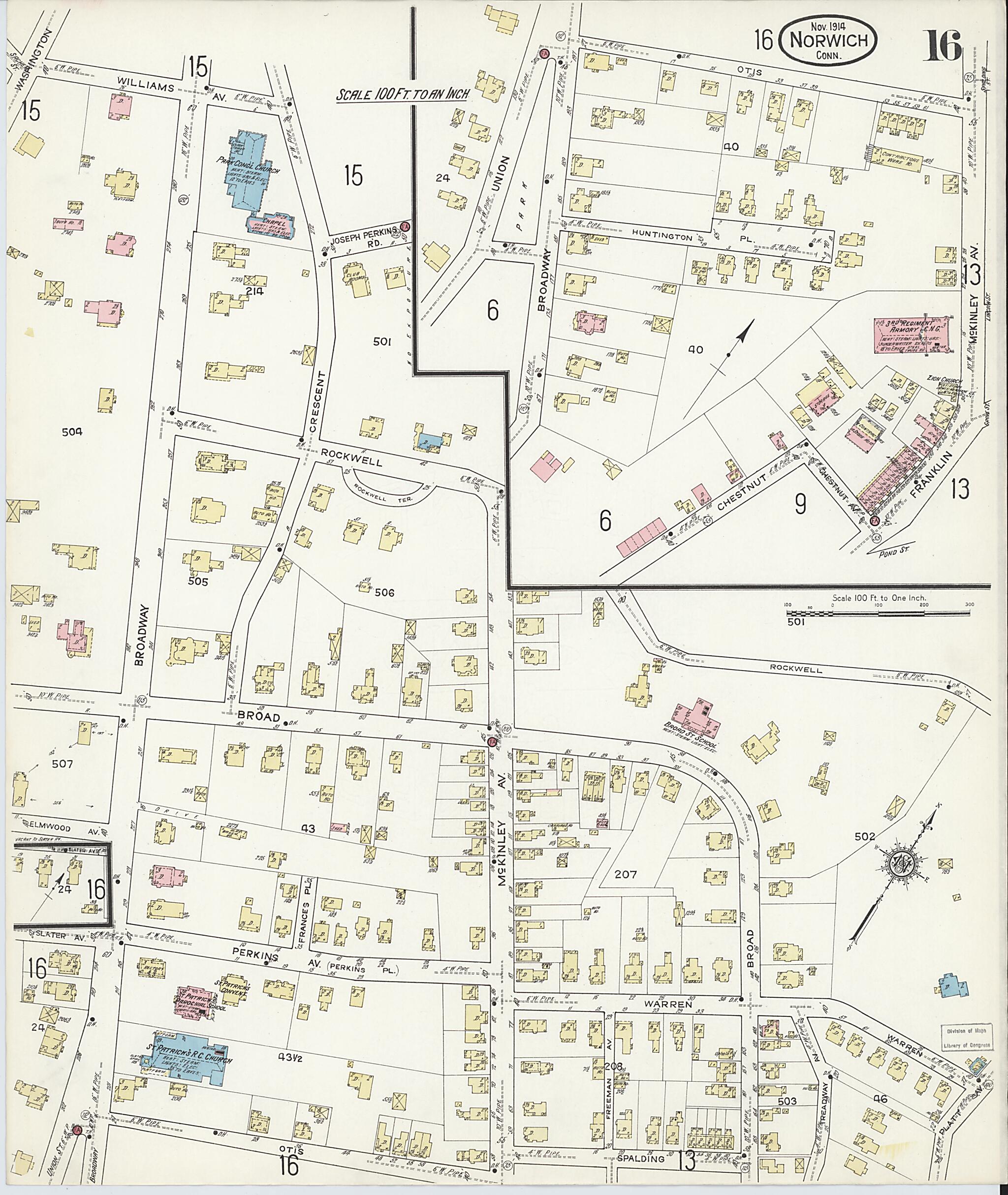This old map of Norwich, New London County, Connecticut was created by Sanborn Map Company in 1914