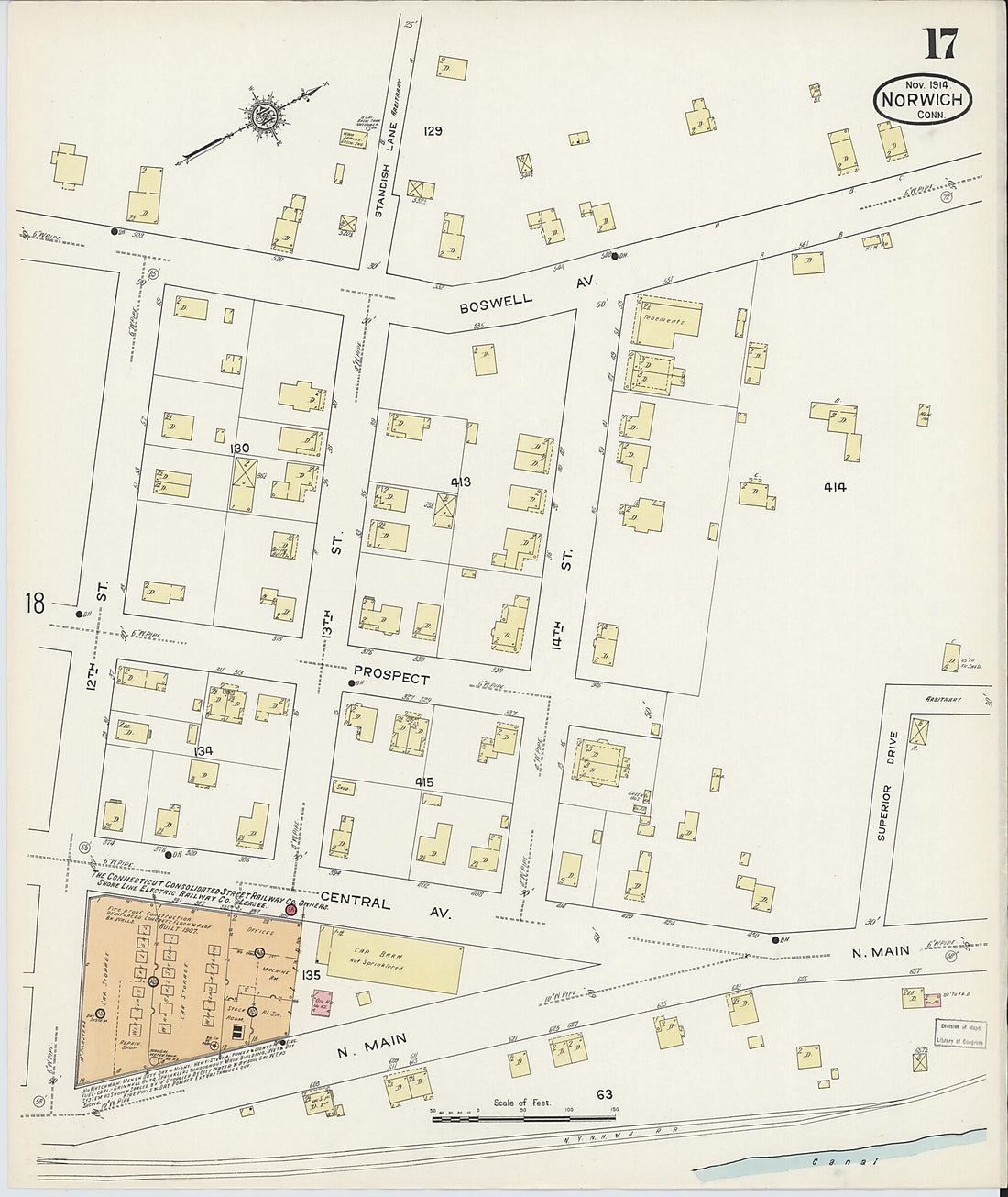 This old map of Norwich, New London County, Connecticut was created by Sanborn Map Company in 1914