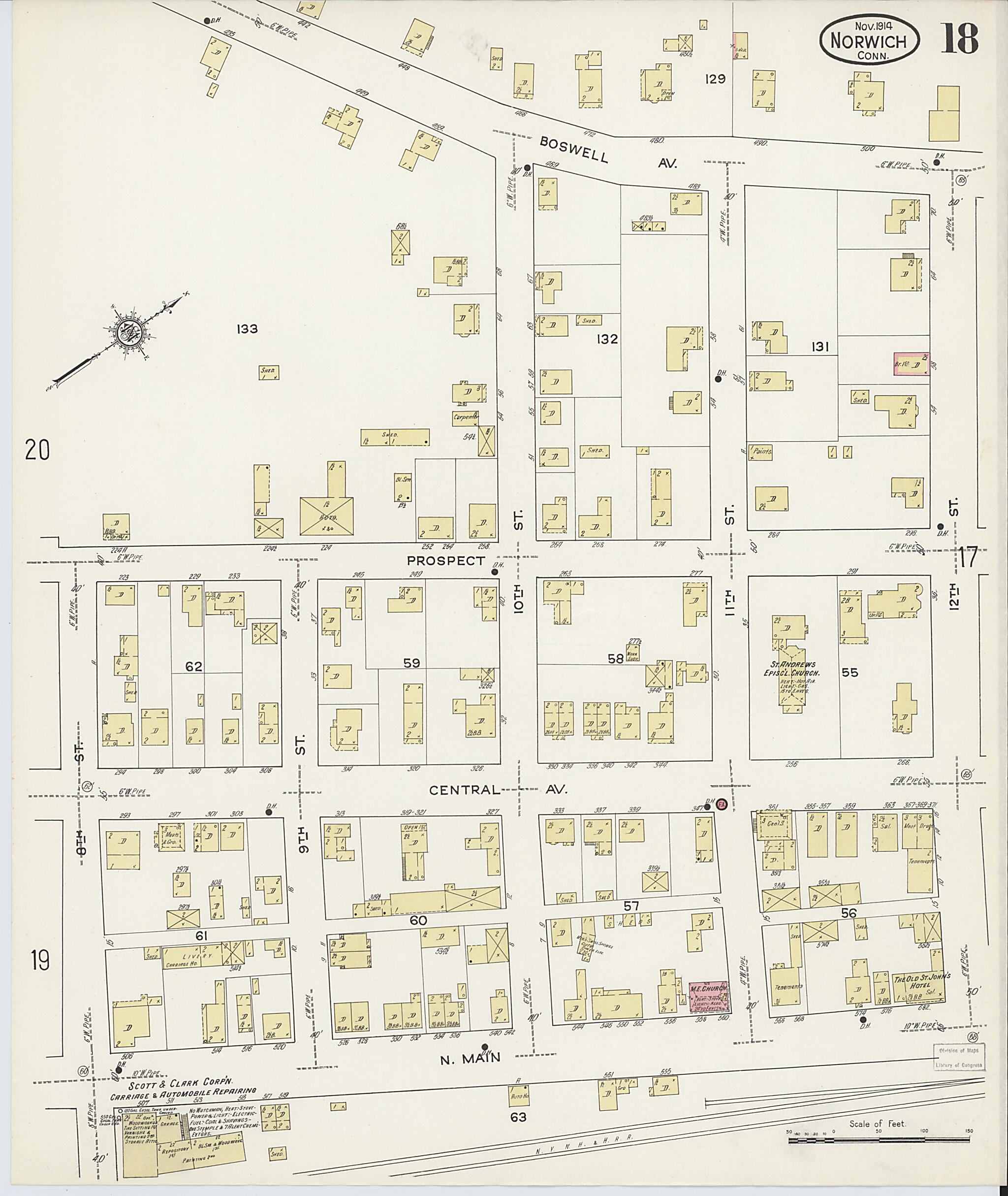 This old map of Norwich, New London County, Connecticut was created by Sanborn Map Company in 1914