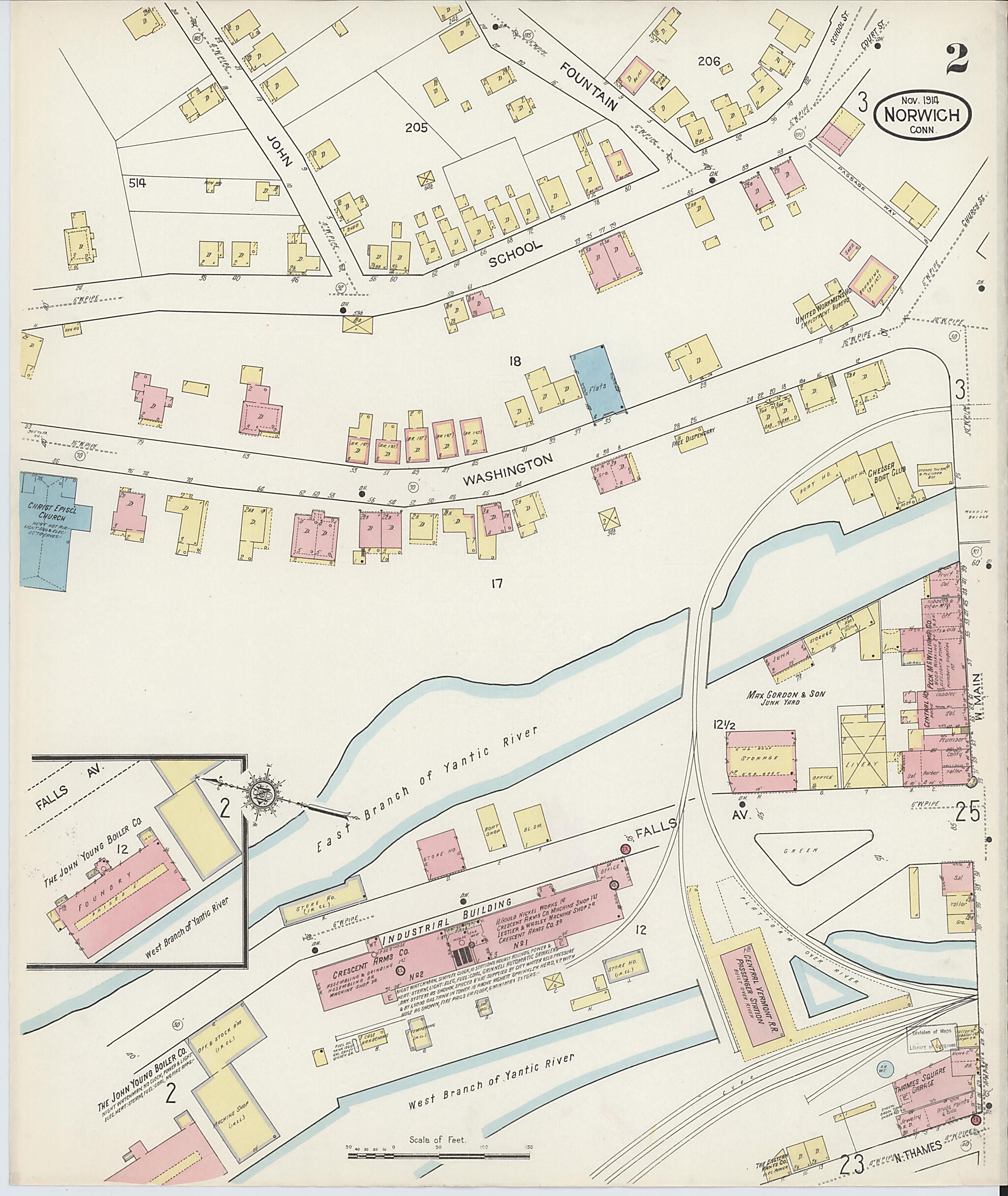 This old map of Norwich, New London County, Connecticut was created by Sanborn Map Company in 1914