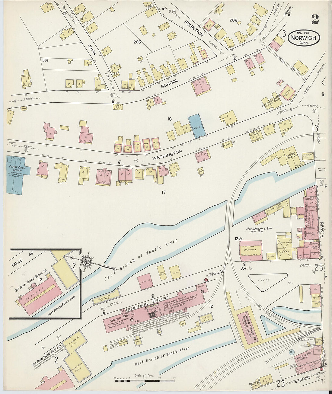 This old map of Norwich, New London County, Connecticut was created by Sanborn Map Company in 1914