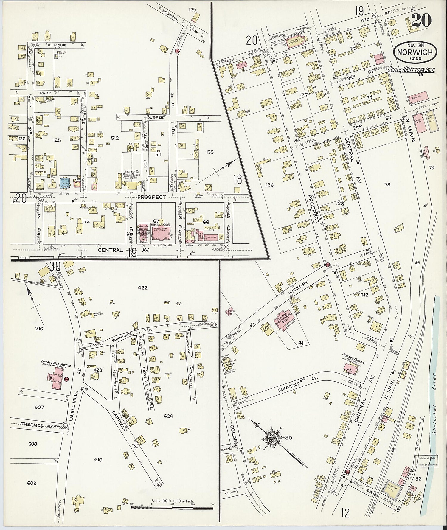 This old map of Norwich, New London County, Connecticut was created by Sanborn Map Company in 1914