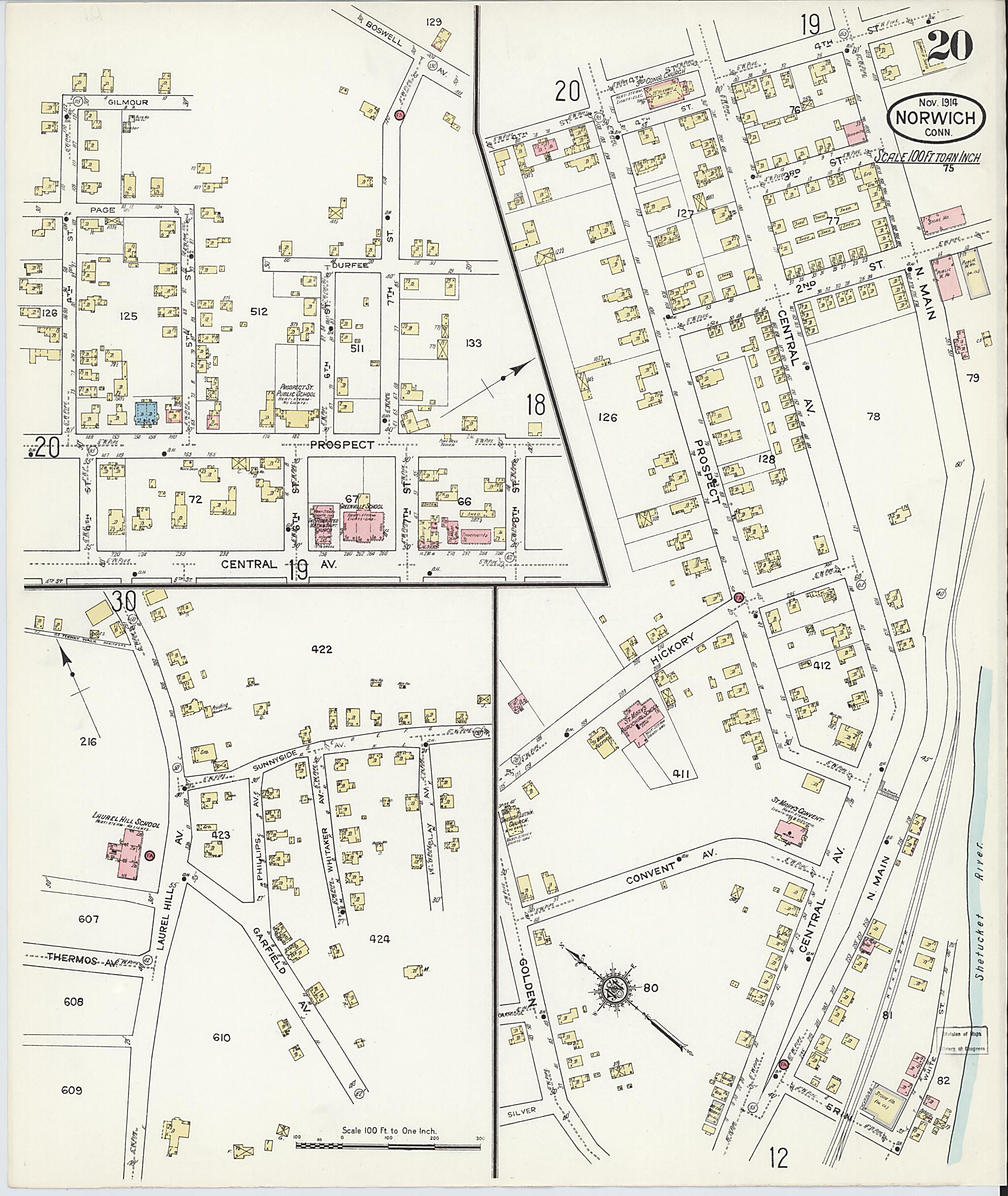 This old map of Norwich, New London County, Connecticut was created by Sanborn Map Company in 1914