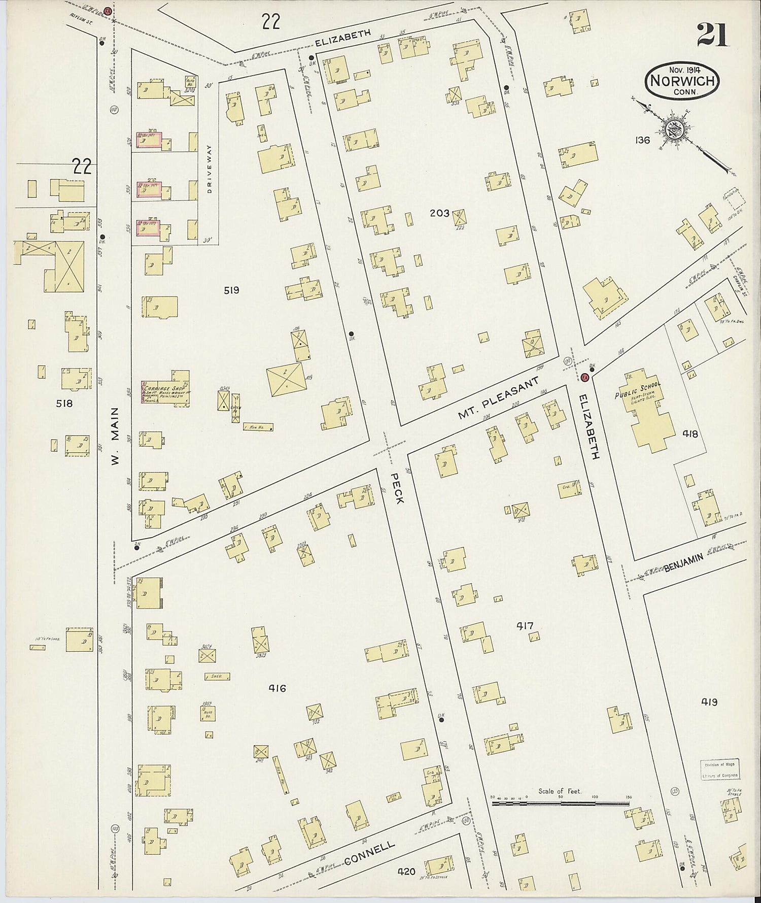 This old map of Norwich, New London County, Connecticut was created by Sanborn Map Company in 1914