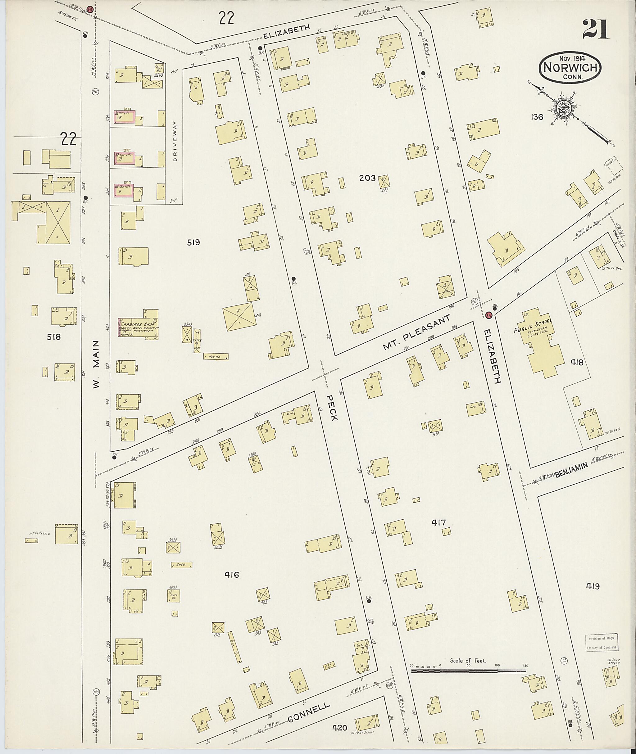 This old map of Norwich, New London County, Connecticut was created by Sanborn Map Company in 1914