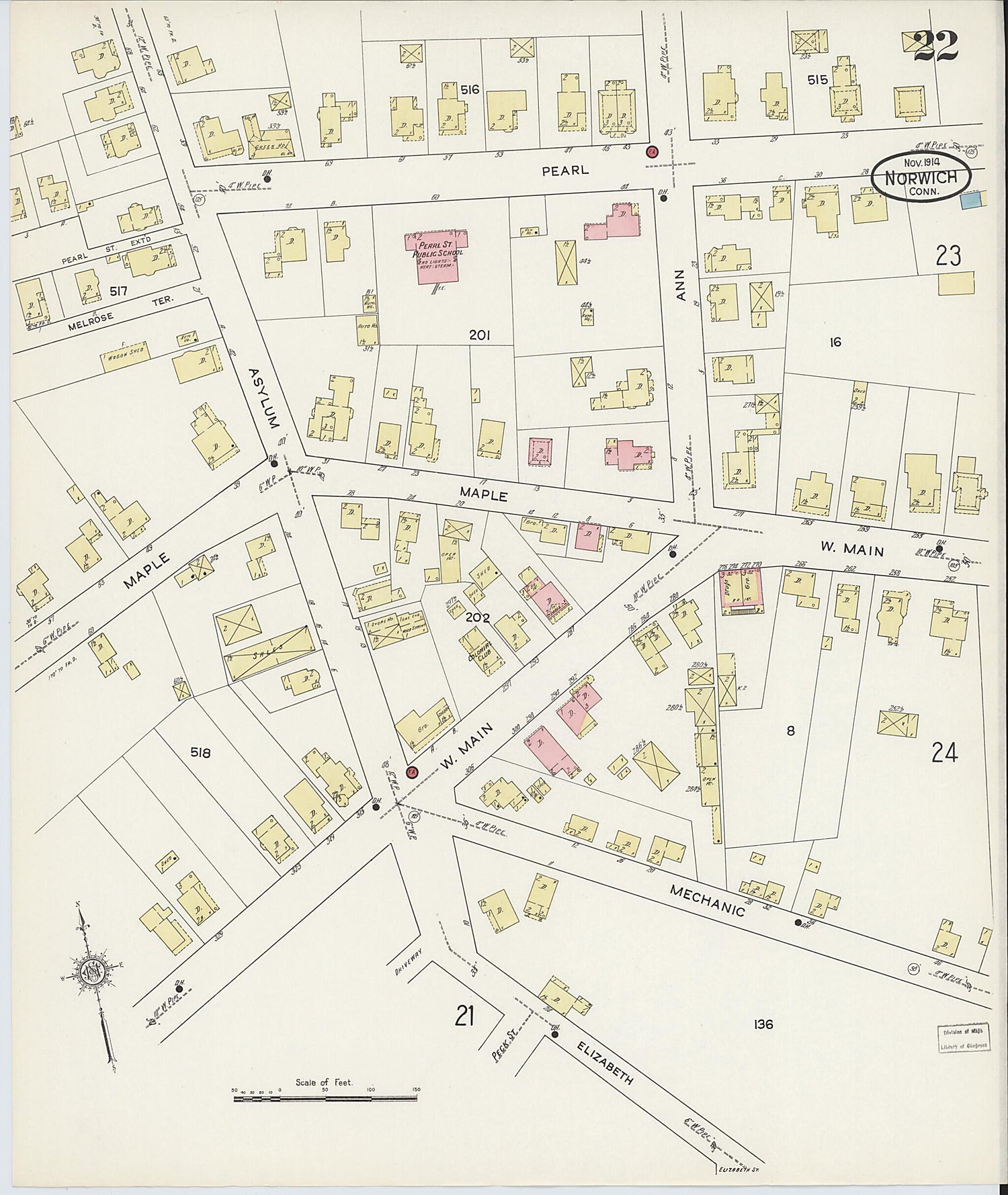 This old map of Norwich, New London County, Connecticut was created by Sanborn Map Company in 1914