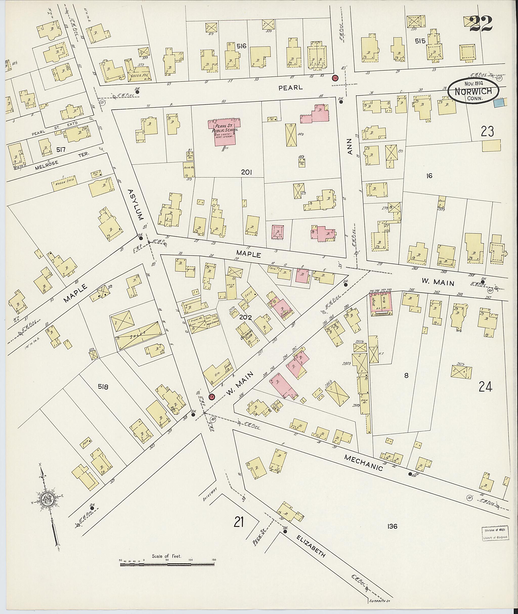 This old map of Norwich, New London County, Connecticut was created by Sanborn Map Company in 1914