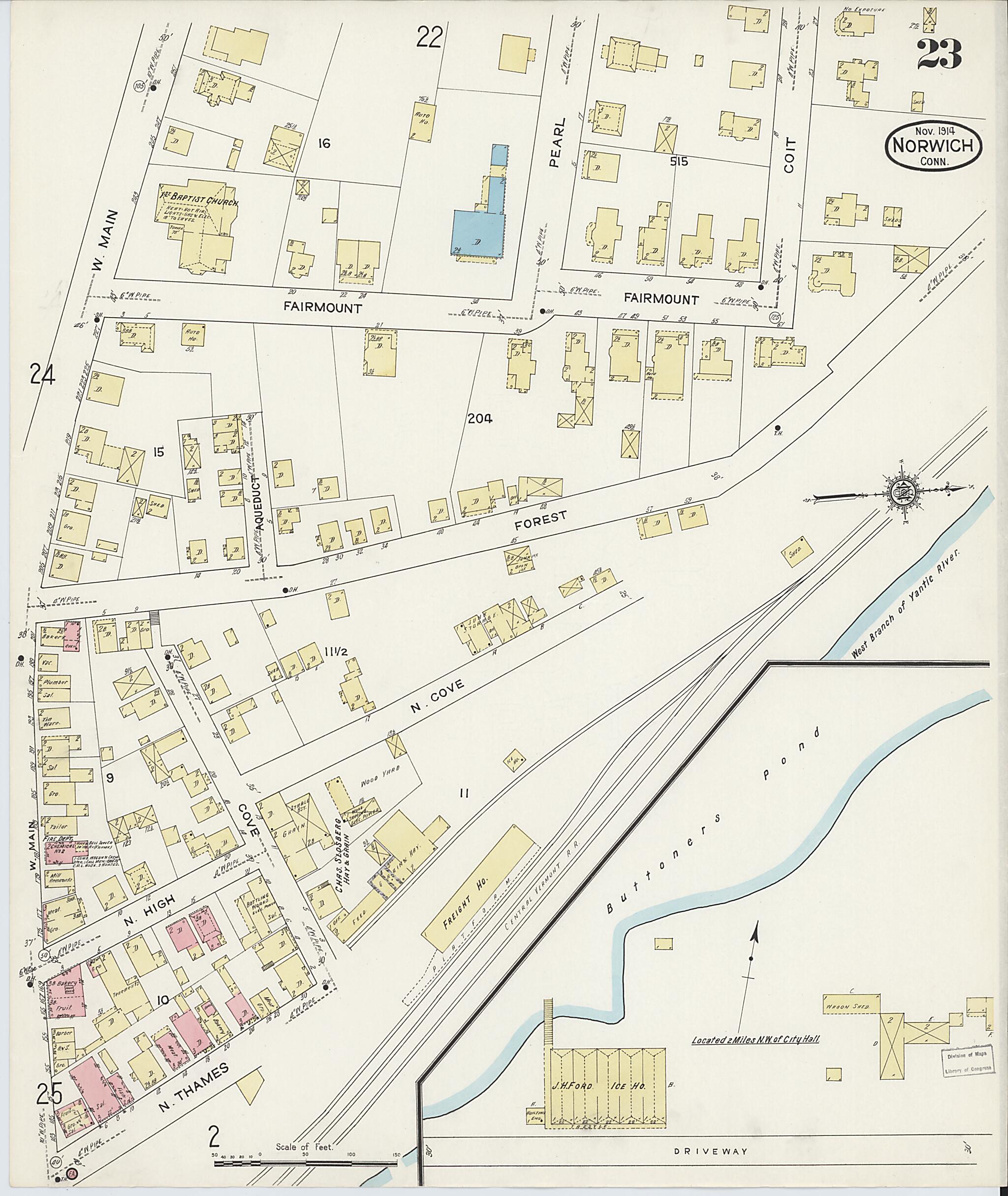 This old map of Norwich, New London County, Connecticut was created by Sanborn Map Company in 1914
