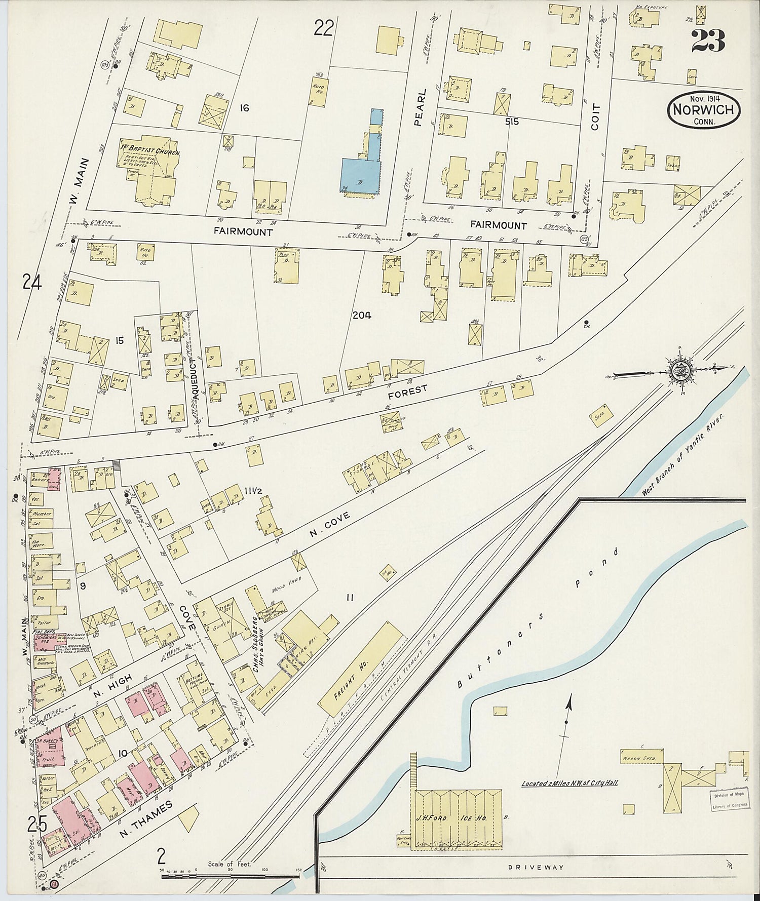 This old map of Norwich, New London County, Connecticut was created by Sanborn Map Company in 1914