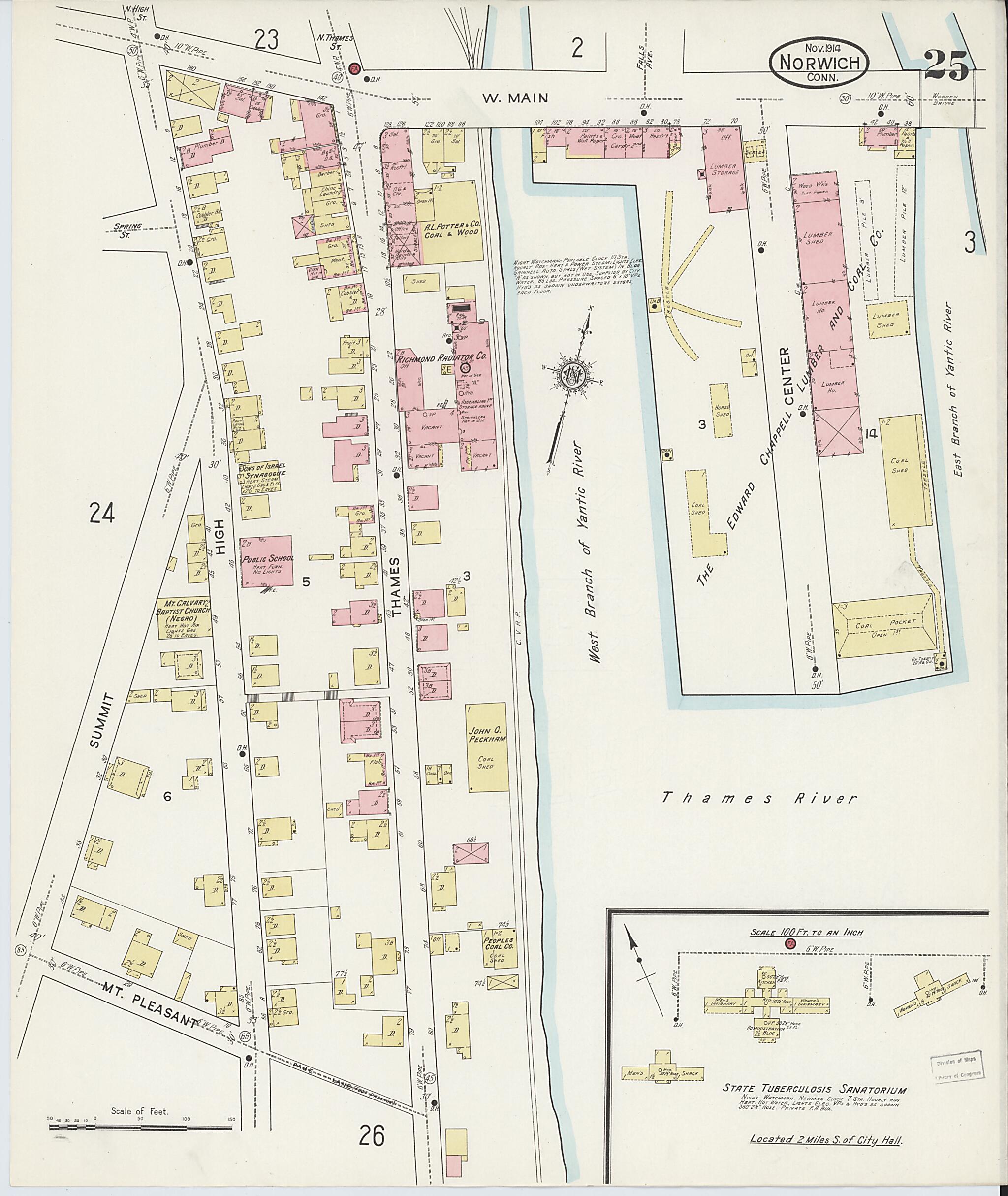 This old map of Norwich, New London County, Connecticut was created by Sanborn Map Company in 1914