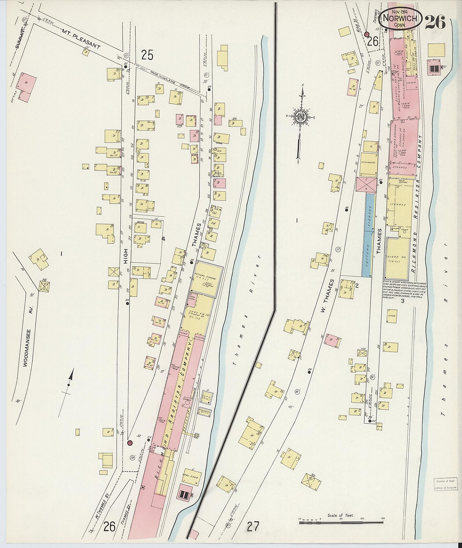 This old map of Norwich, New London County, Connecticut was created by Sanborn Map Company in 1914