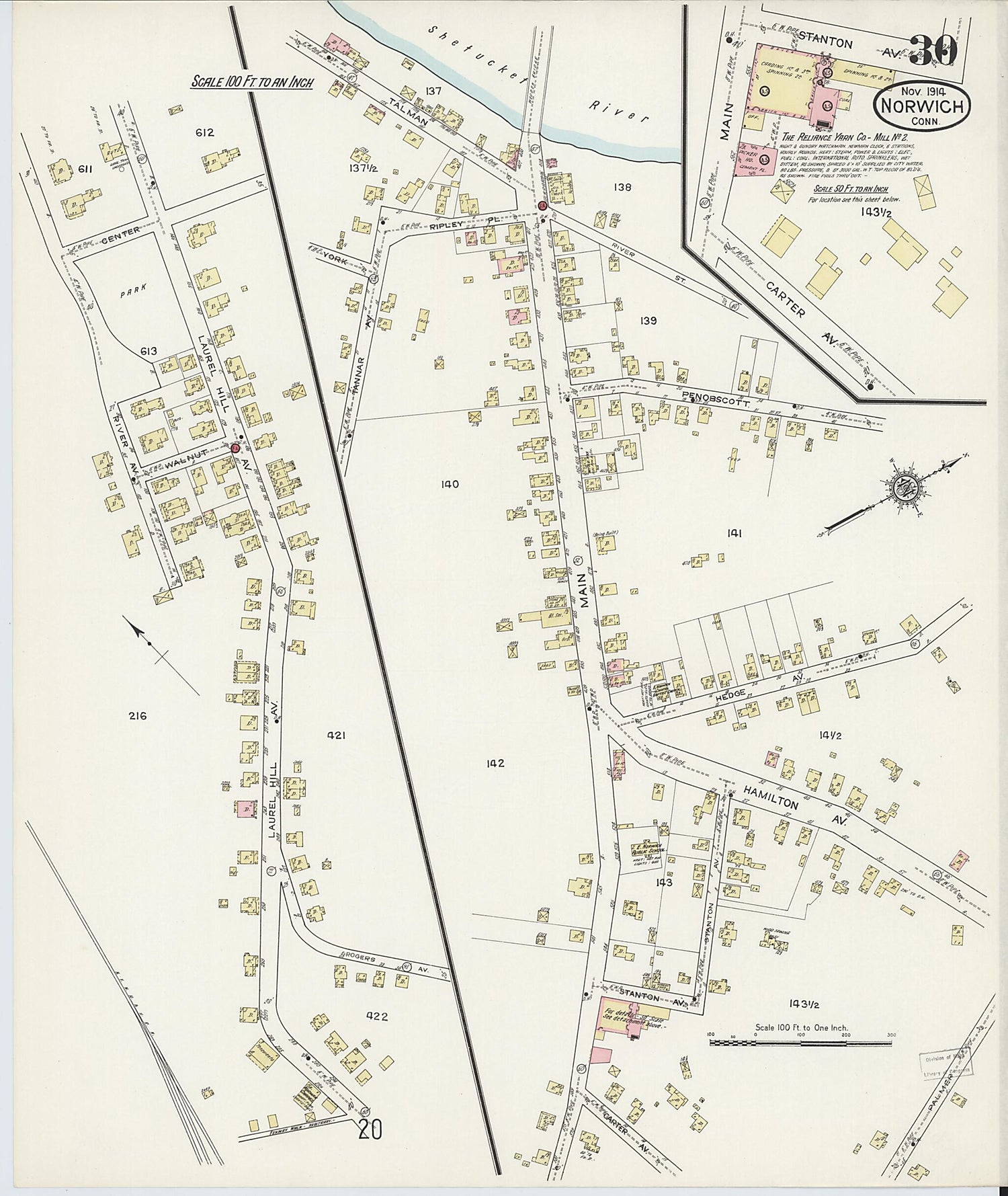 This old map of Norwich, New London County, Connecticut was created by Sanborn Map Company in 1914