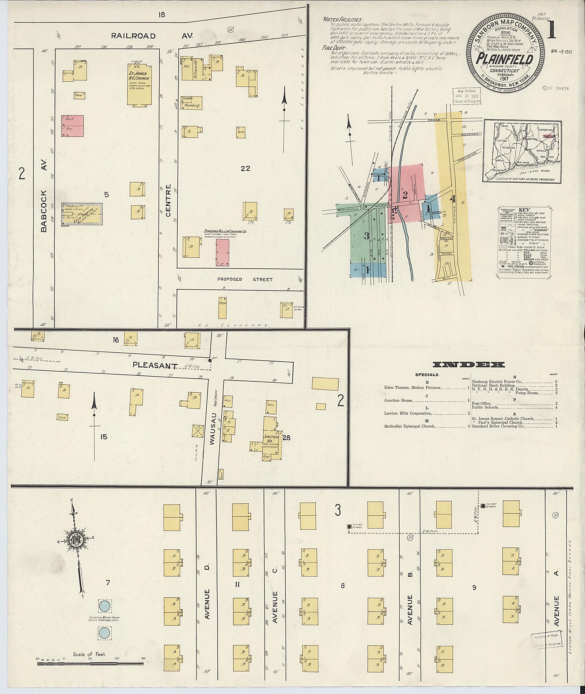 This old map of Plainfield, Windham County, Connecticut was created by Sanborn Map Company in 1917