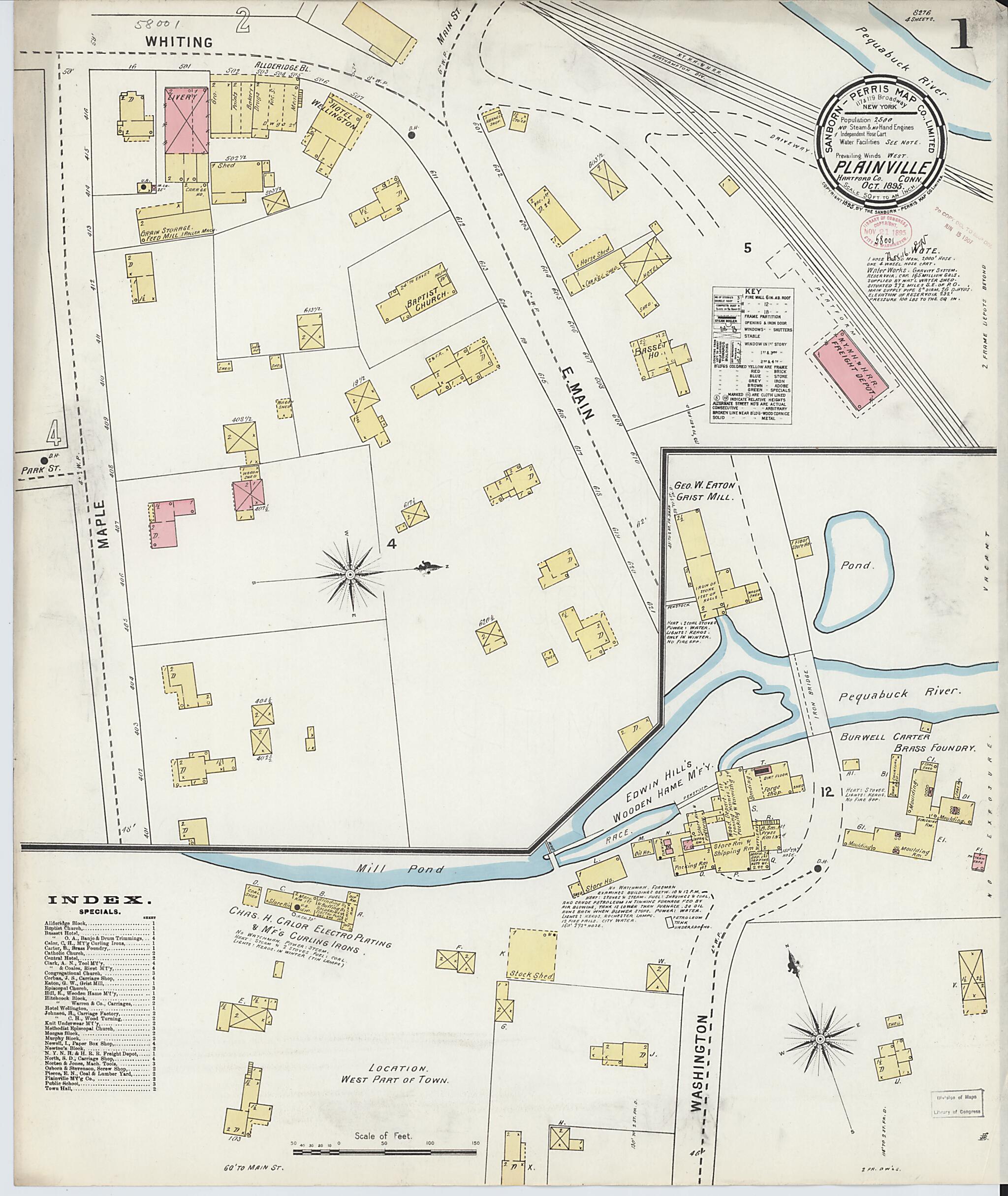 This old map of Plainville, Hartford County, Connecticut was created by Sanborn Map Company in 1895