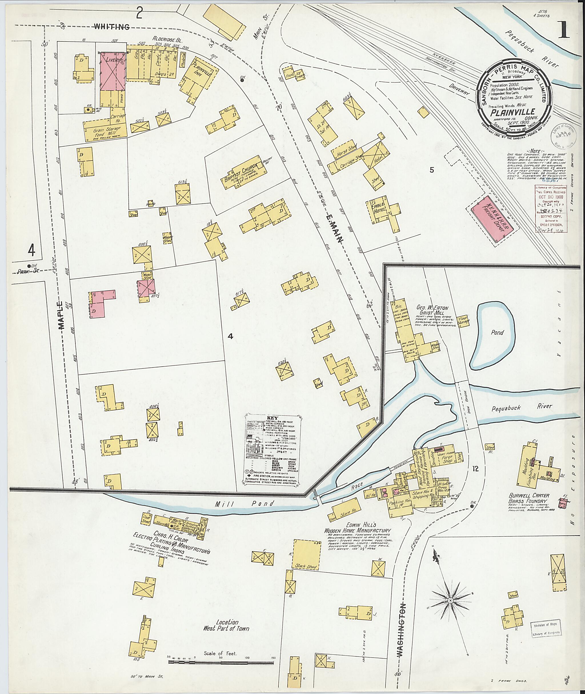 This old map of Plainville, Hartford County, Connecticut was created by Sanborn Map Company in 1900