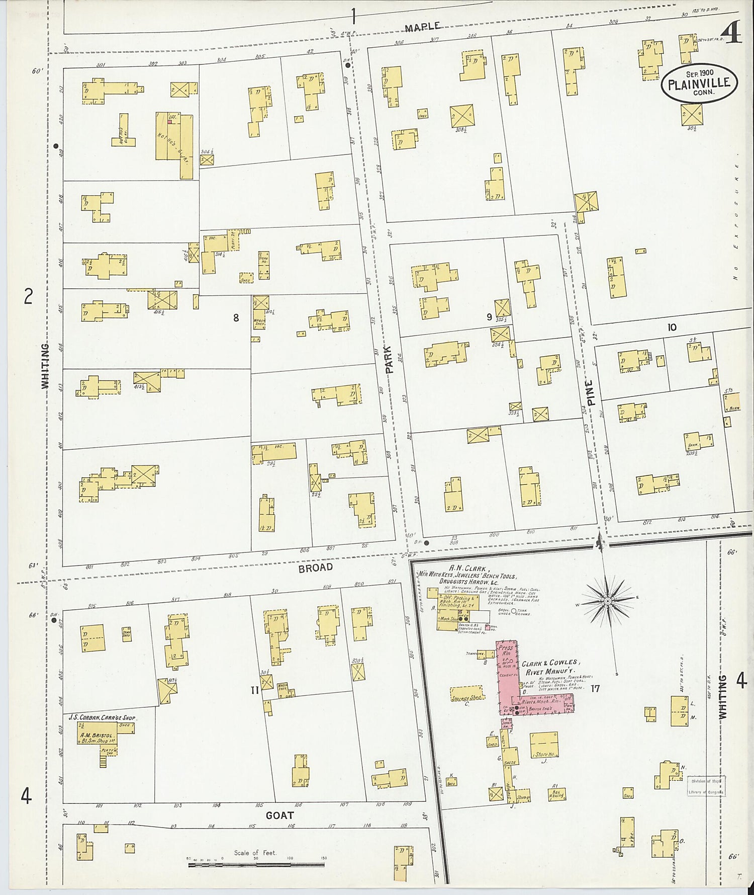 This old map of Plainville, Hartford County, Connecticut was created by Sanborn Map Company in 1900