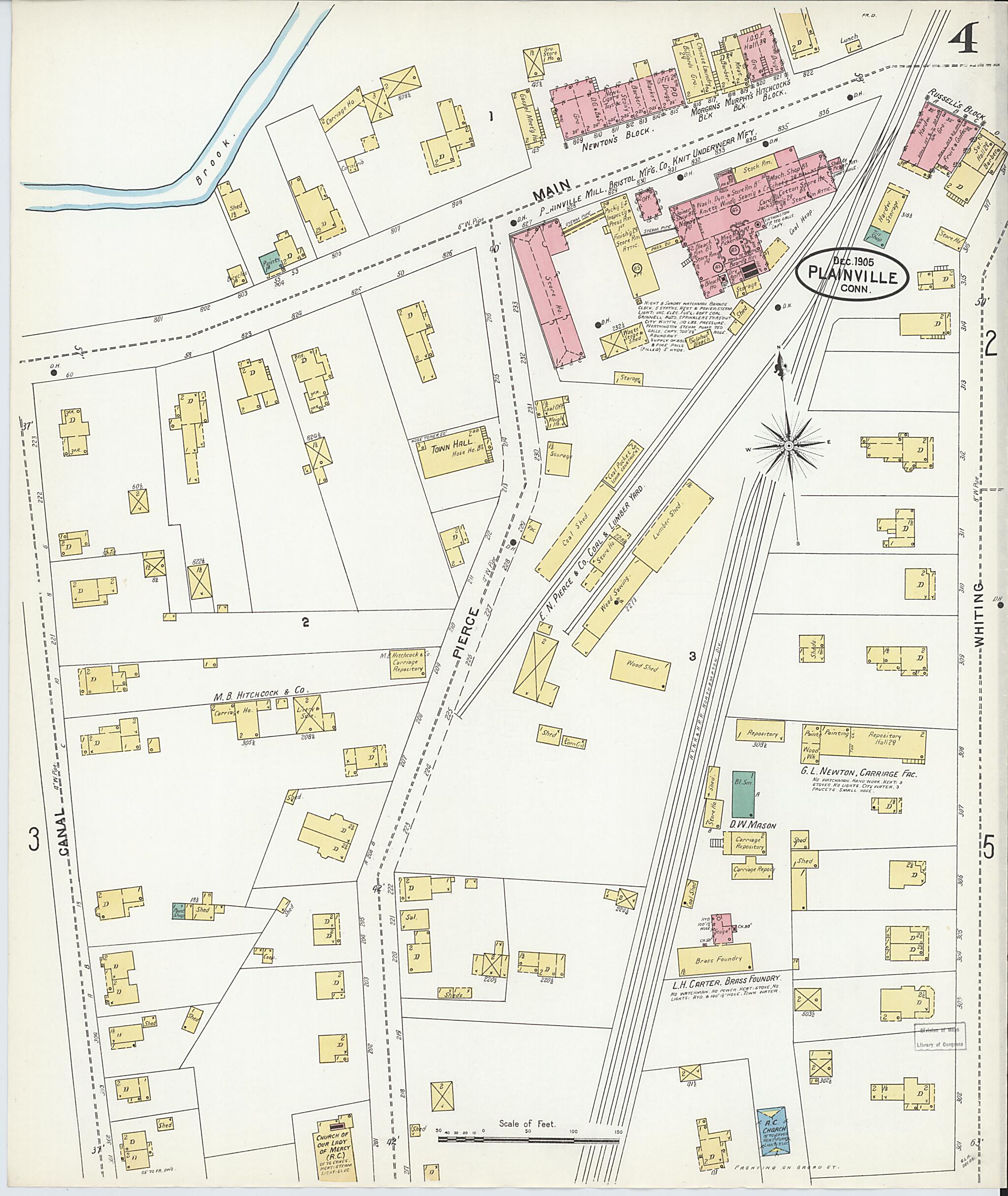 This old map of Plainville, Hartford County, Connecticut was created by Sanborn Map Company in 1905