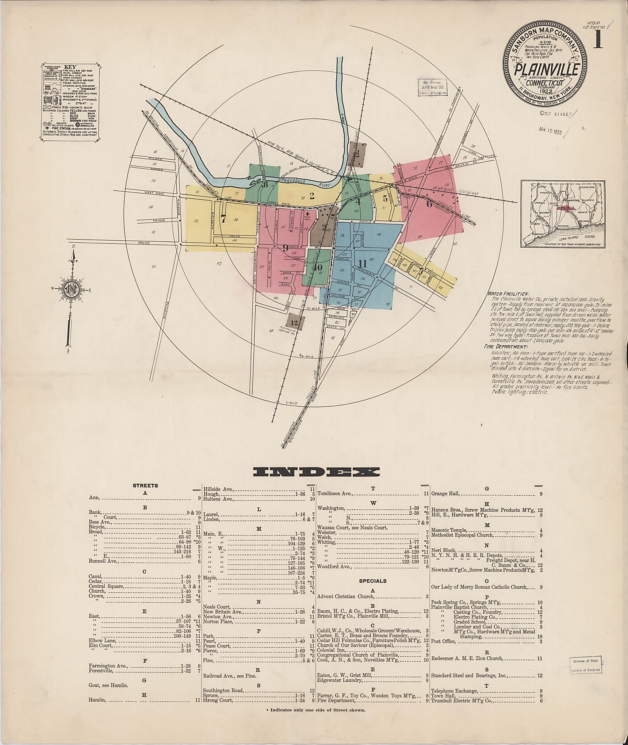This old map of Plainville, Hartford County, Connecticut was created by Sanborn Map Company in 1922