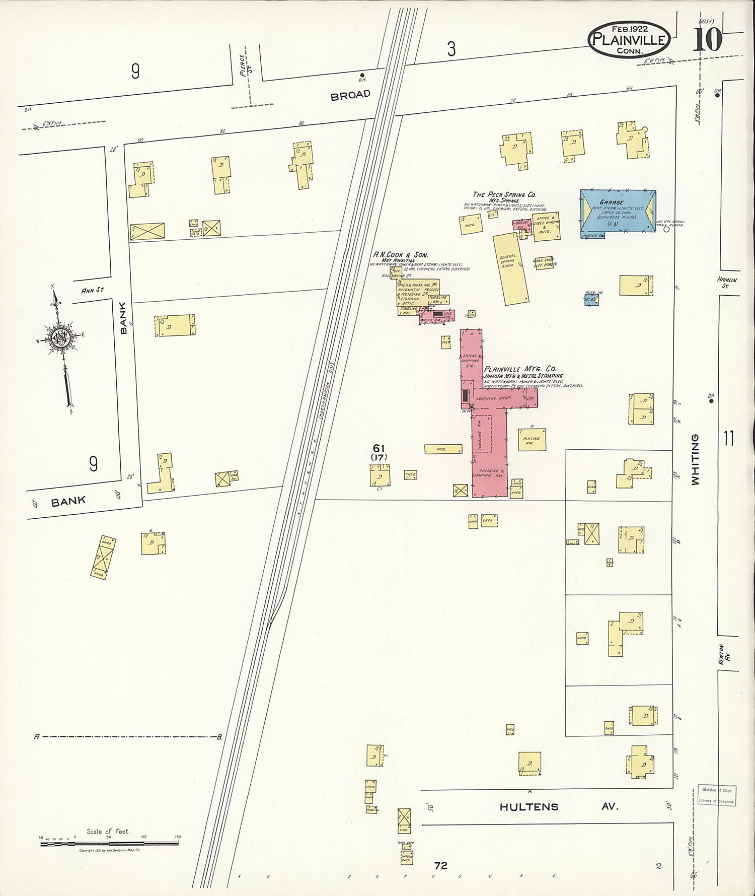 This old map of Plainville, Hartford County, Connecticut was created by Sanborn Map Company in 1922