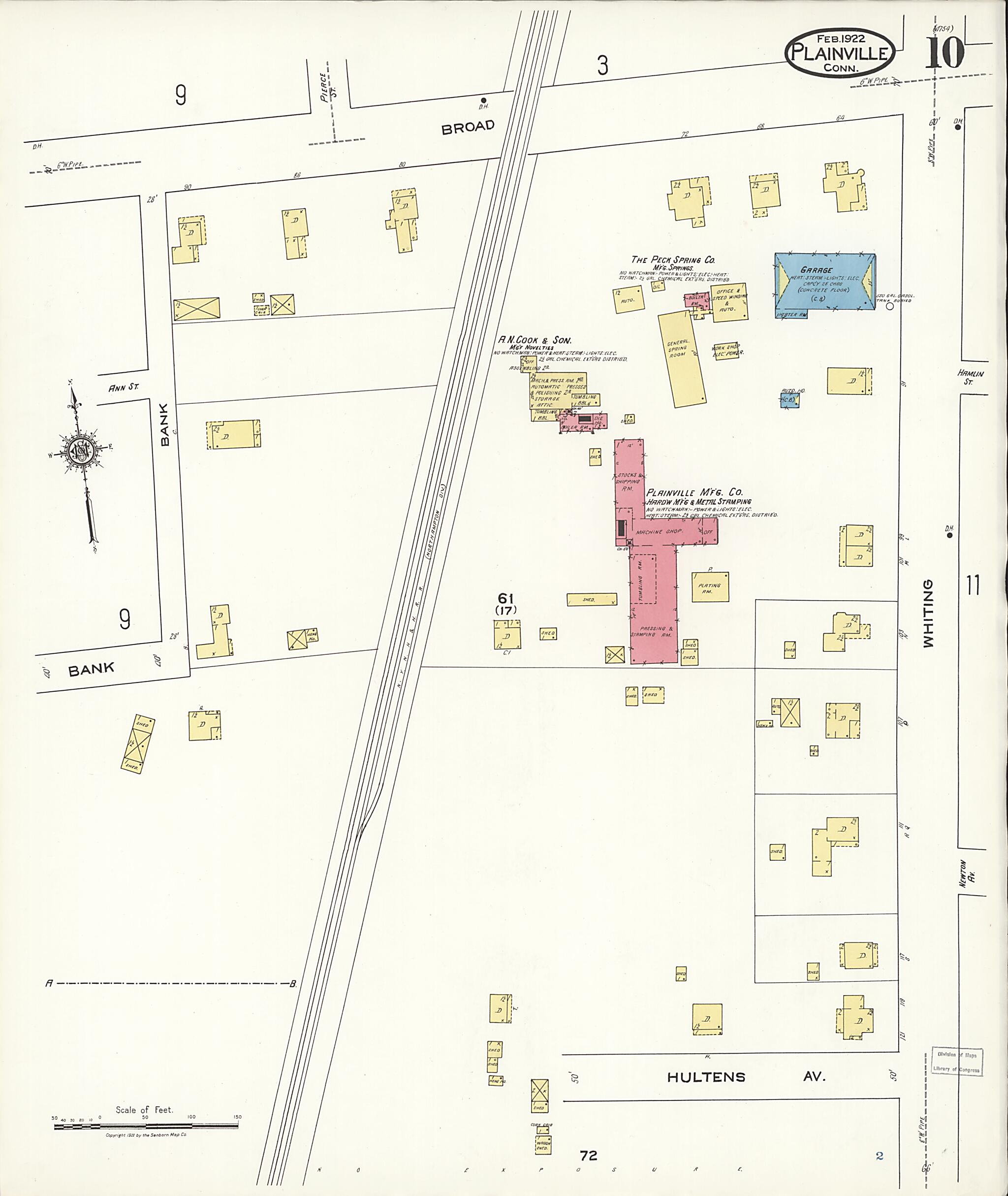 This old map of Plainville, Hartford County, Connecticut was created by Sanborn Map Company in 1922