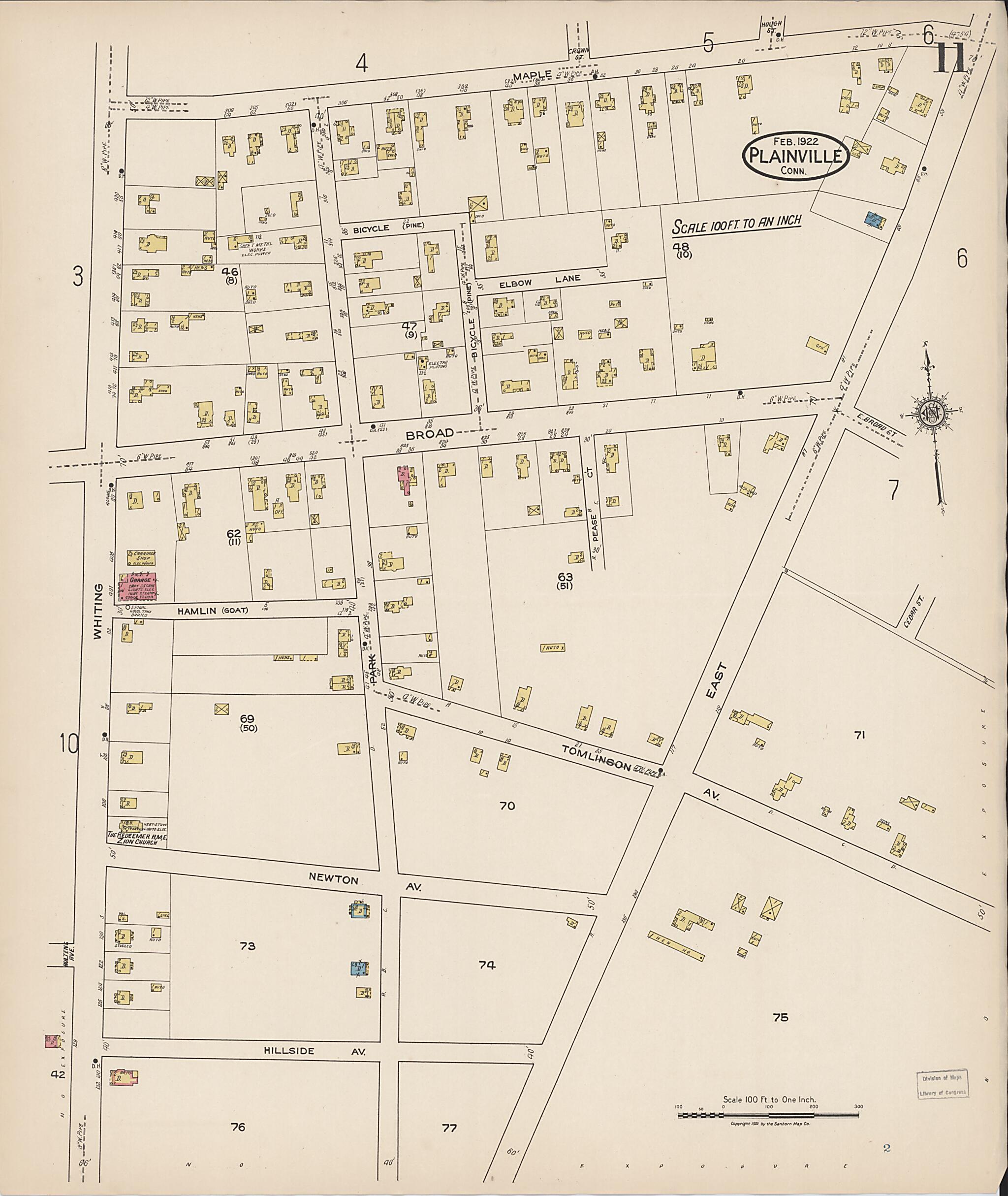 This old map of Plainville, Hartford County, Connecticut was created by Sanborn Map Company in 1922