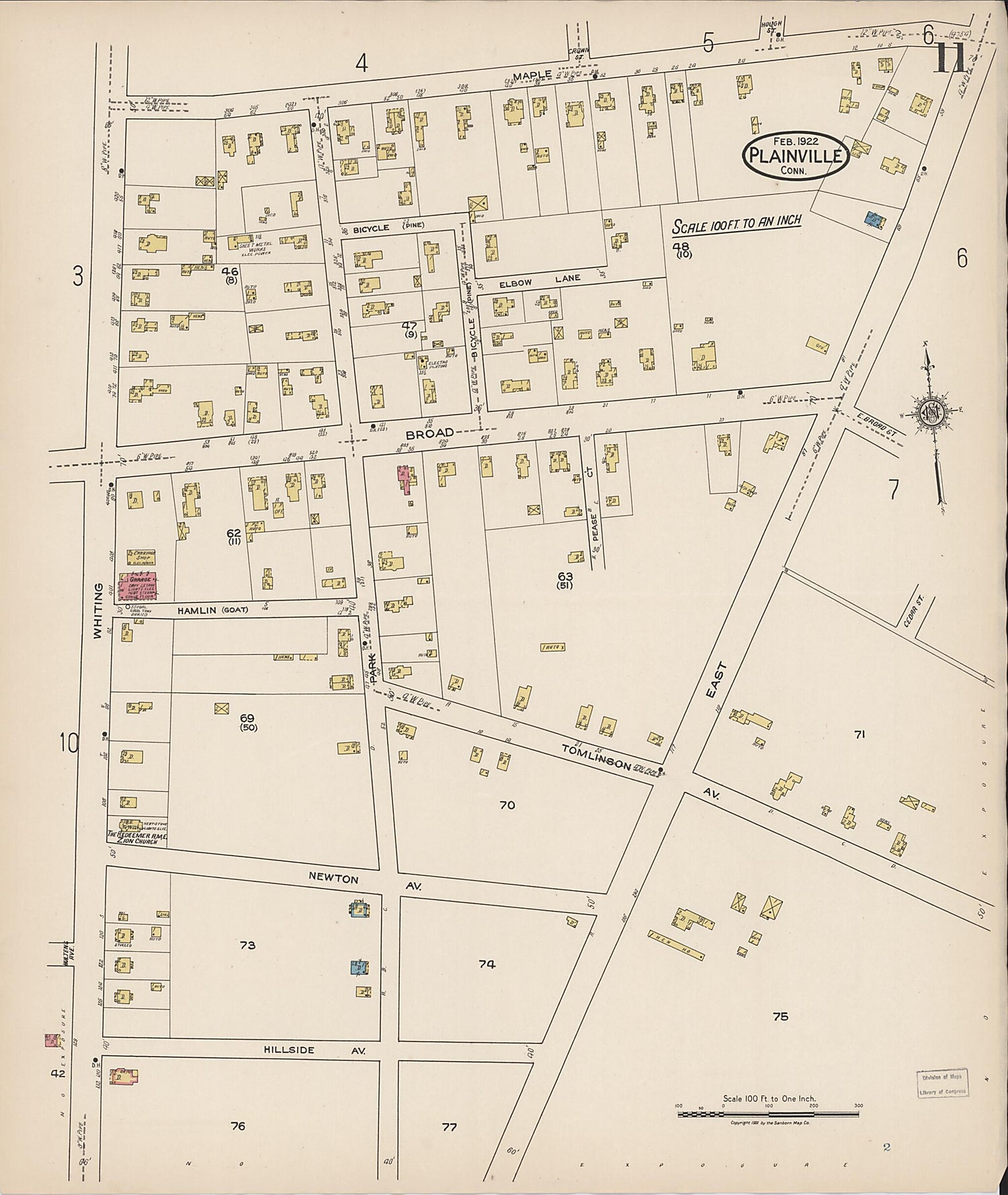 This old map of Plainville, Hartford County, Connecticut was created by Sanborn Map Company in 1922
