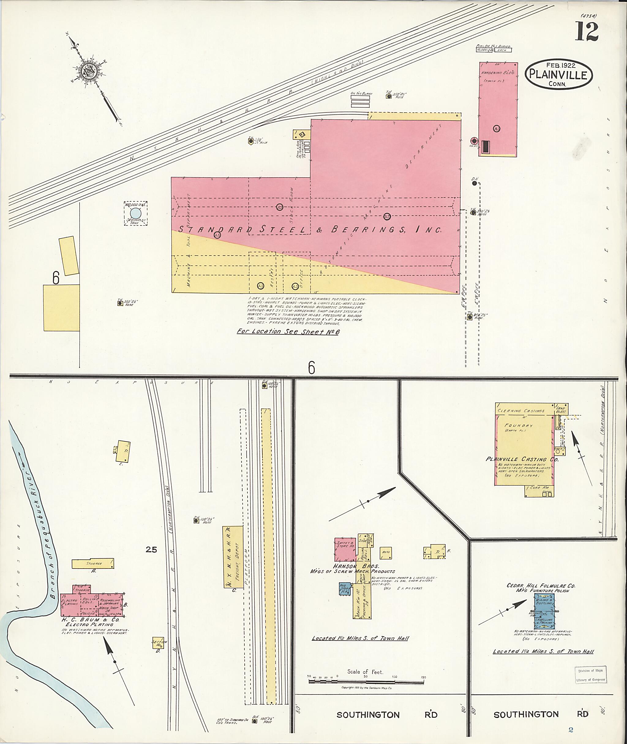 This old map of Plainville, Hartford County, Connecticut was created by Sanborn Map Company in 1922