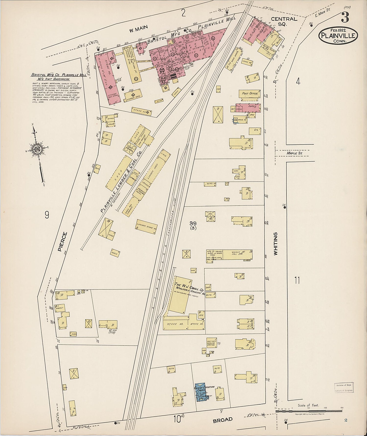 This old map of Plainville, Hartford County, Connecticut was created by Sanborn Map Company in 1922