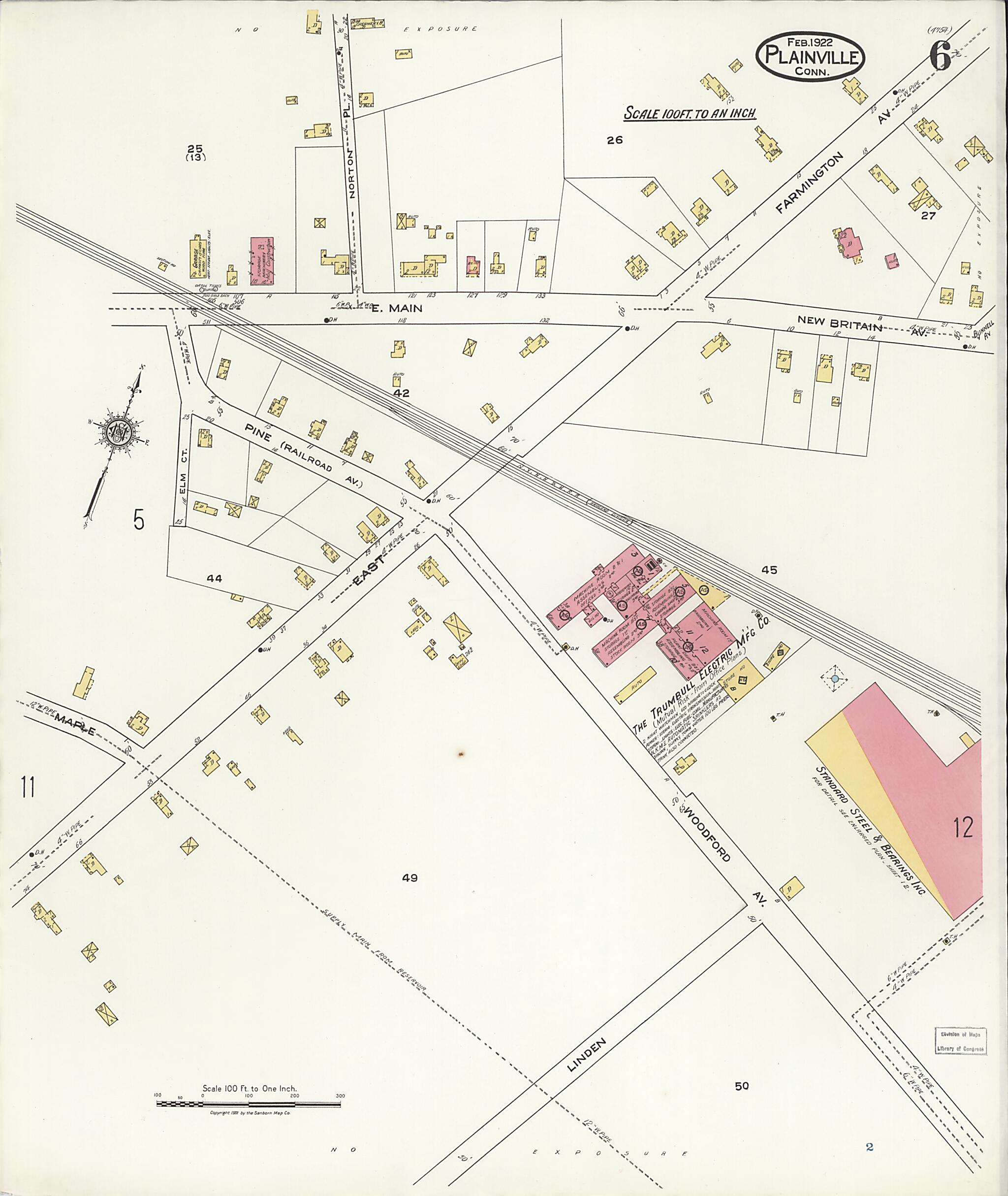 This old map of Plainville, Hartford County, Connecticut was created by Sanborn Map Company in 1922