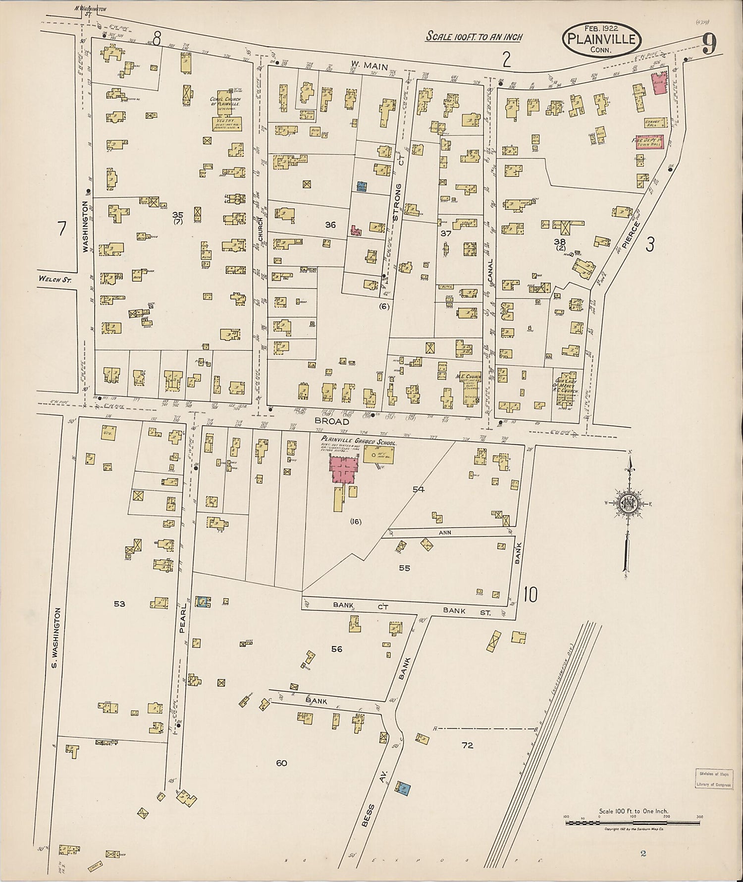 This old map of Plainville, Hartford County, Connecticut was created by Sanborn Map Company in 1922