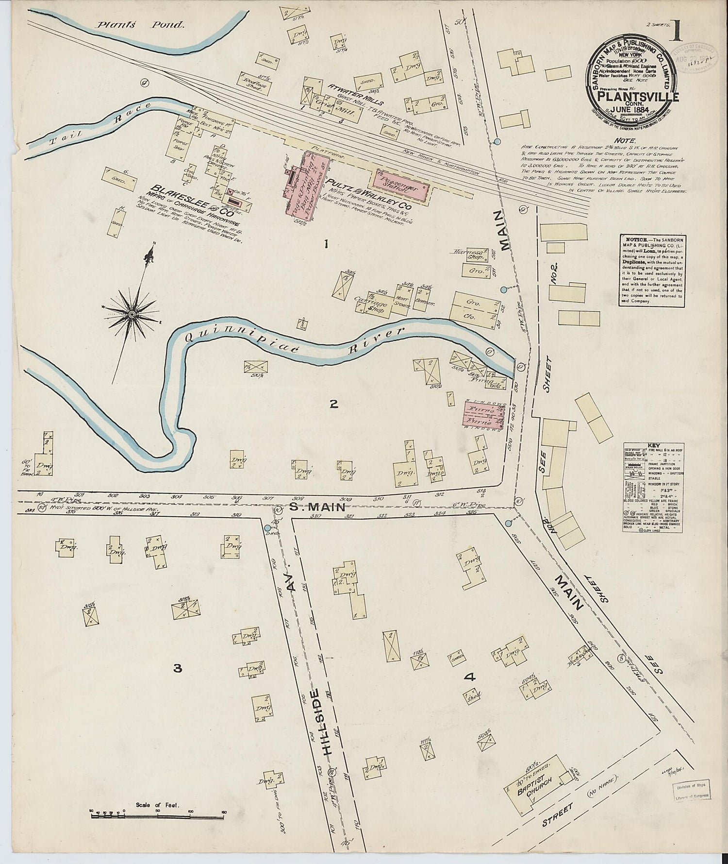 This old map of Plantsville, Hartford County, Connecticut was created by Sanborn Map Company in 1884