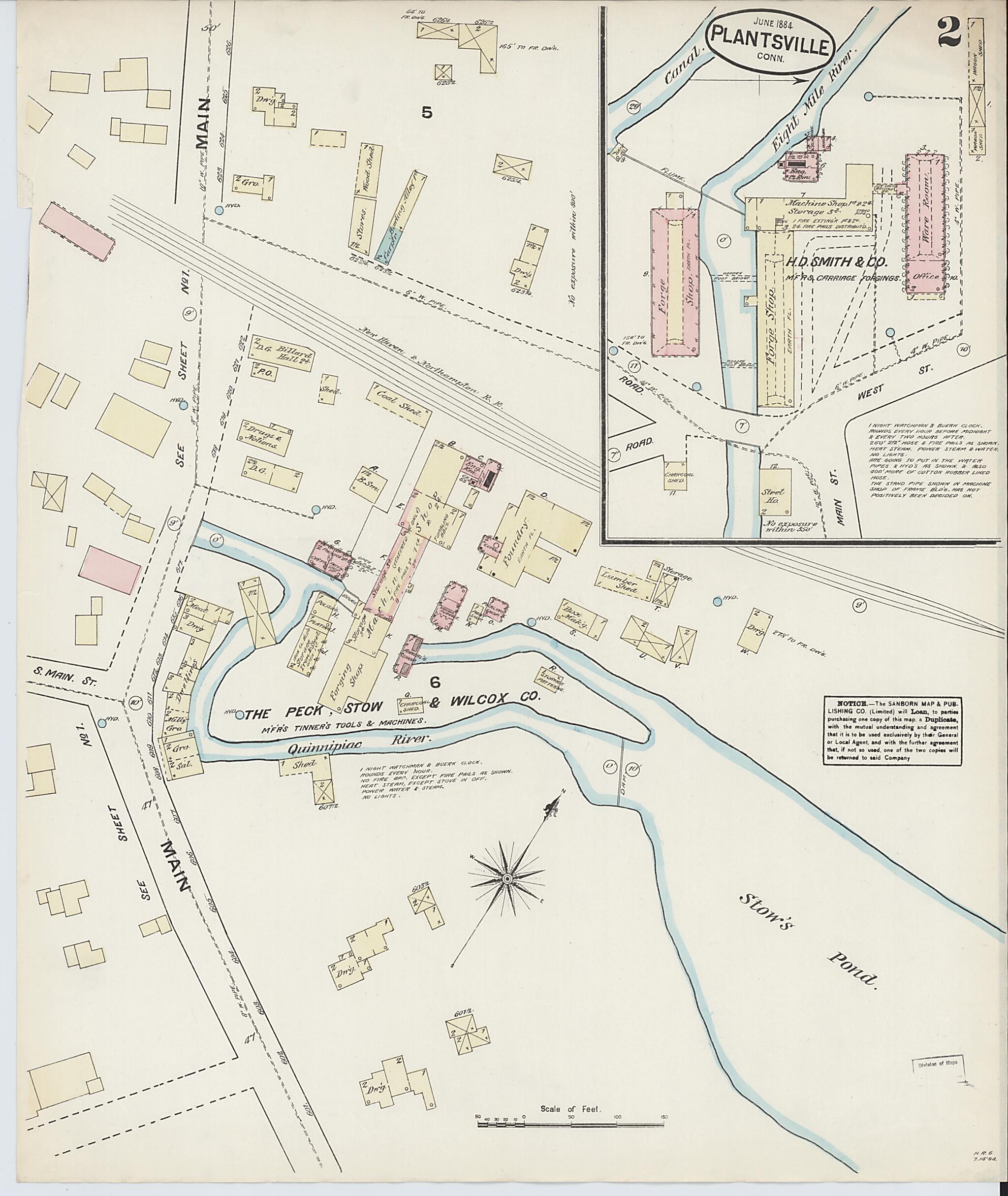 This old map of Plantsville, Hartford County, Connecticut was created by Sanborn Map Company in 1884