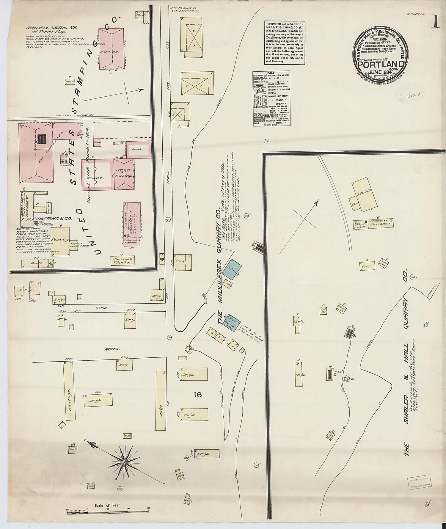 This old map of Portland, Middlesex County, Connecticut was created by Sanborn Map Company in 1884