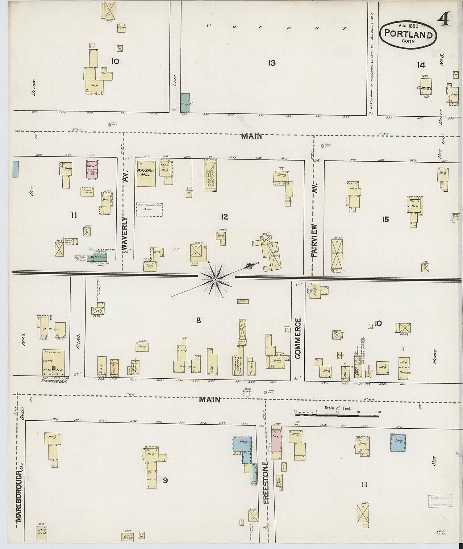This old map of Portland, Middlesex County, Connecticut was created by Sanborn Map Company in 1889