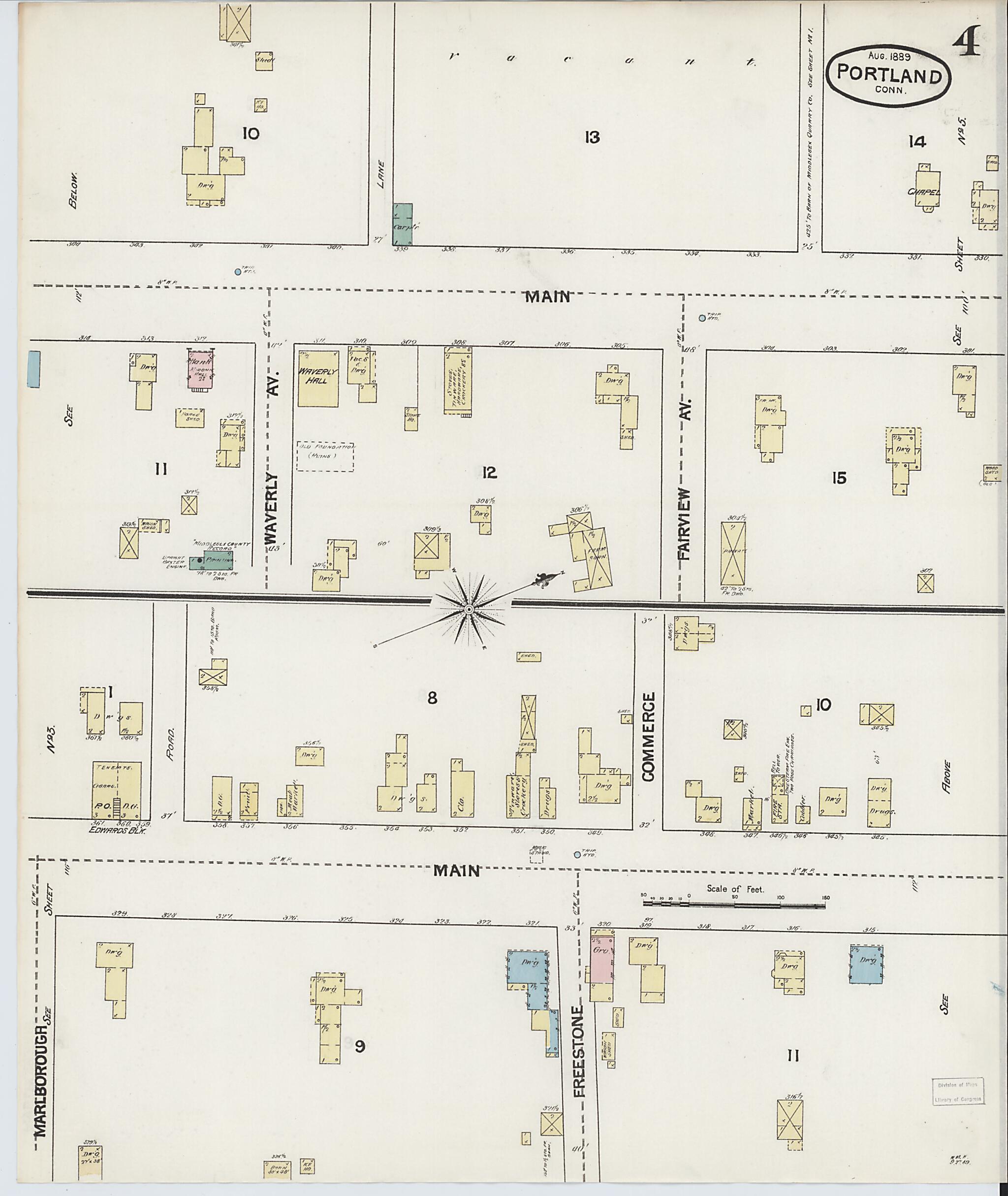 This old map of Portland, Middlesex County, Connecticut was created by Sanborn Map Company in 1889