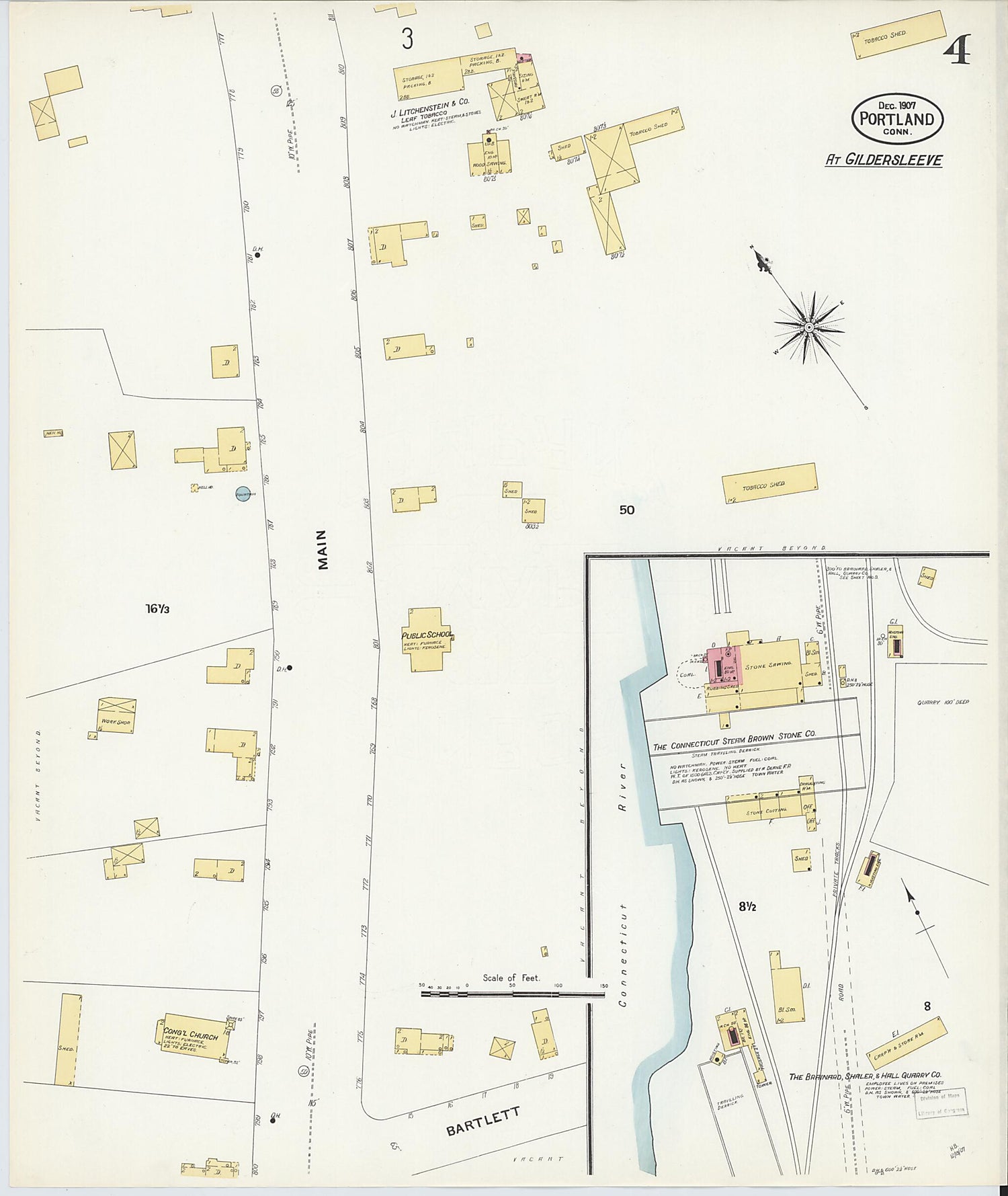 This old map of Portland, Middlesex County, Connecticut was created by Sanborn Map Company in 1907