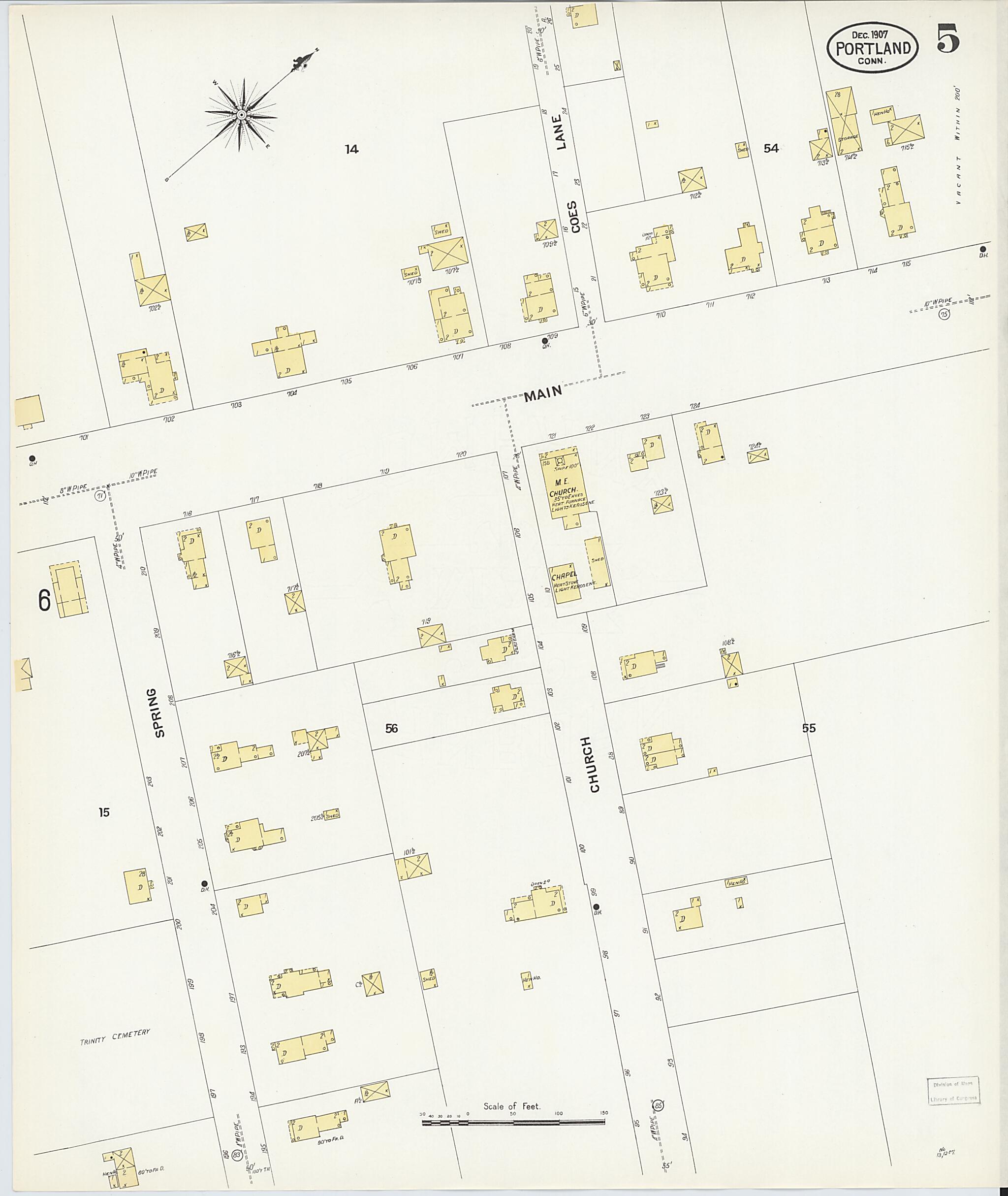 This old map of Portland, Middlesex County, Connecticut was created by Sanborn Map Company in 1907