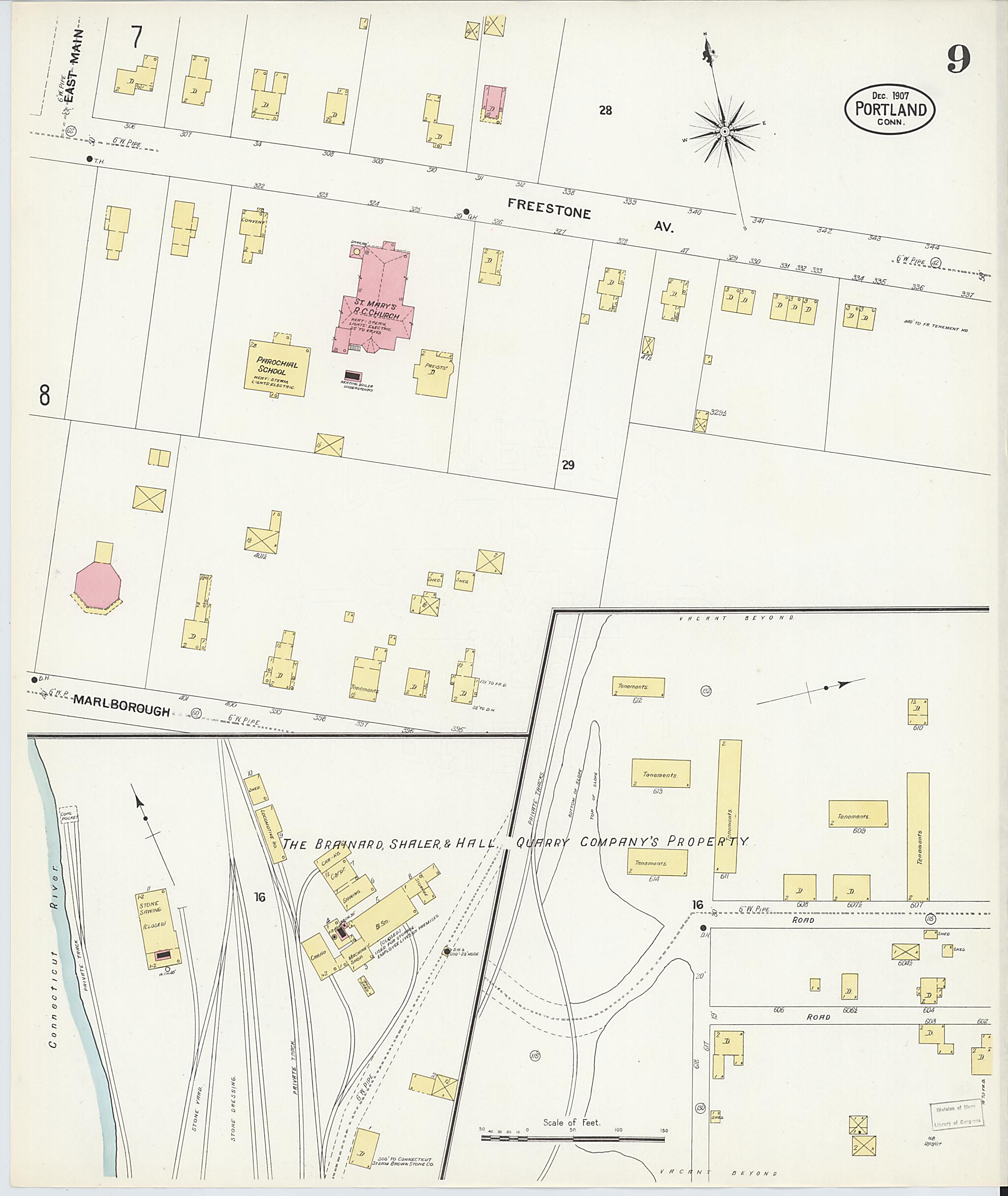This old map of Portland, Middlesex County, Connecticut was created by Sanborn Map Company in 1907