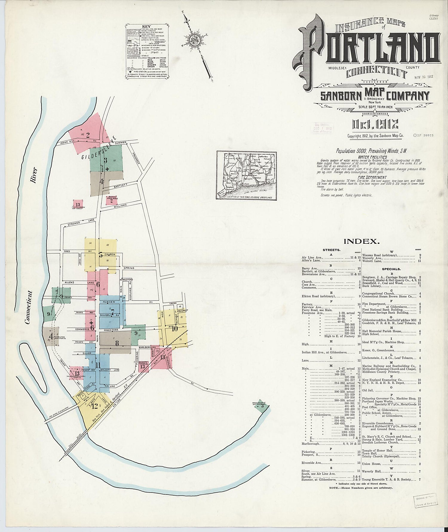 This old map of Portland, Middlesex County, Connecticut was created by Sanborn Map Company in 1912